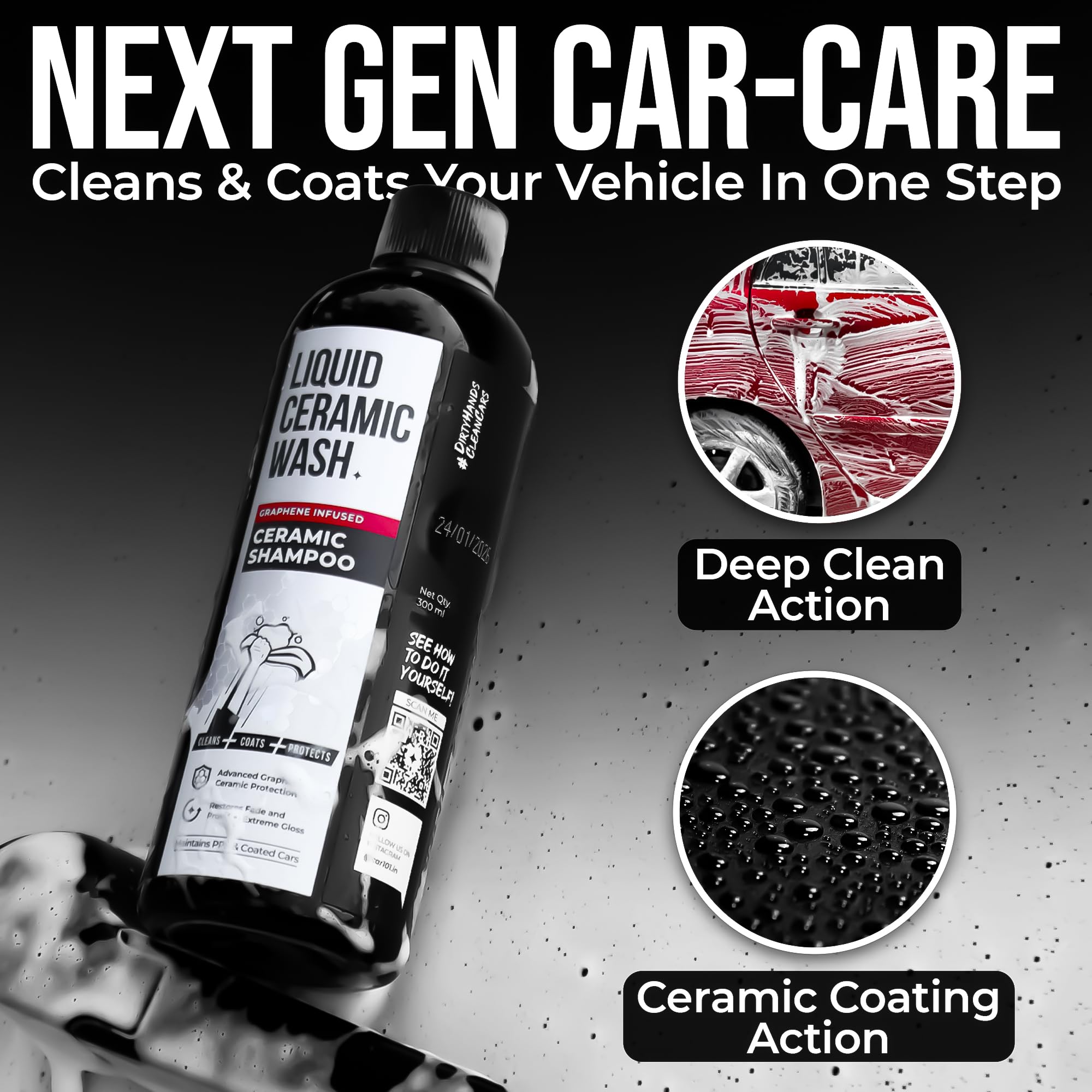 CAR101 Graphene Ceramic Shampoo - 300ml(Pack Of 1)|2 in 1 Effect (Coating + Shampoo)|pH Neutral|Graphene Infused Clean & Coat|Deep Gloss|Repells Water|Safe for PPFs & Wraps Paint and Ceramic Coating 3