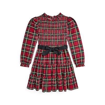 Polo Ralph Lauren Kids Plaid Smocked Cotton Jersey Dress (Big Kid) Girl