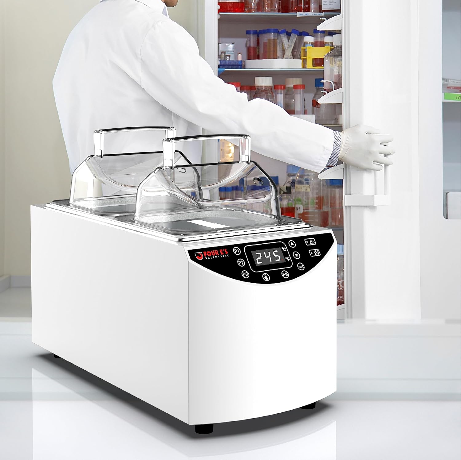 4E's USA Water Bath - Digital 5 Liter Laboratory Electric Water Bath with Precise Temperature Control, Double Safety Features, and Easy to Read LED Display, Model WB201