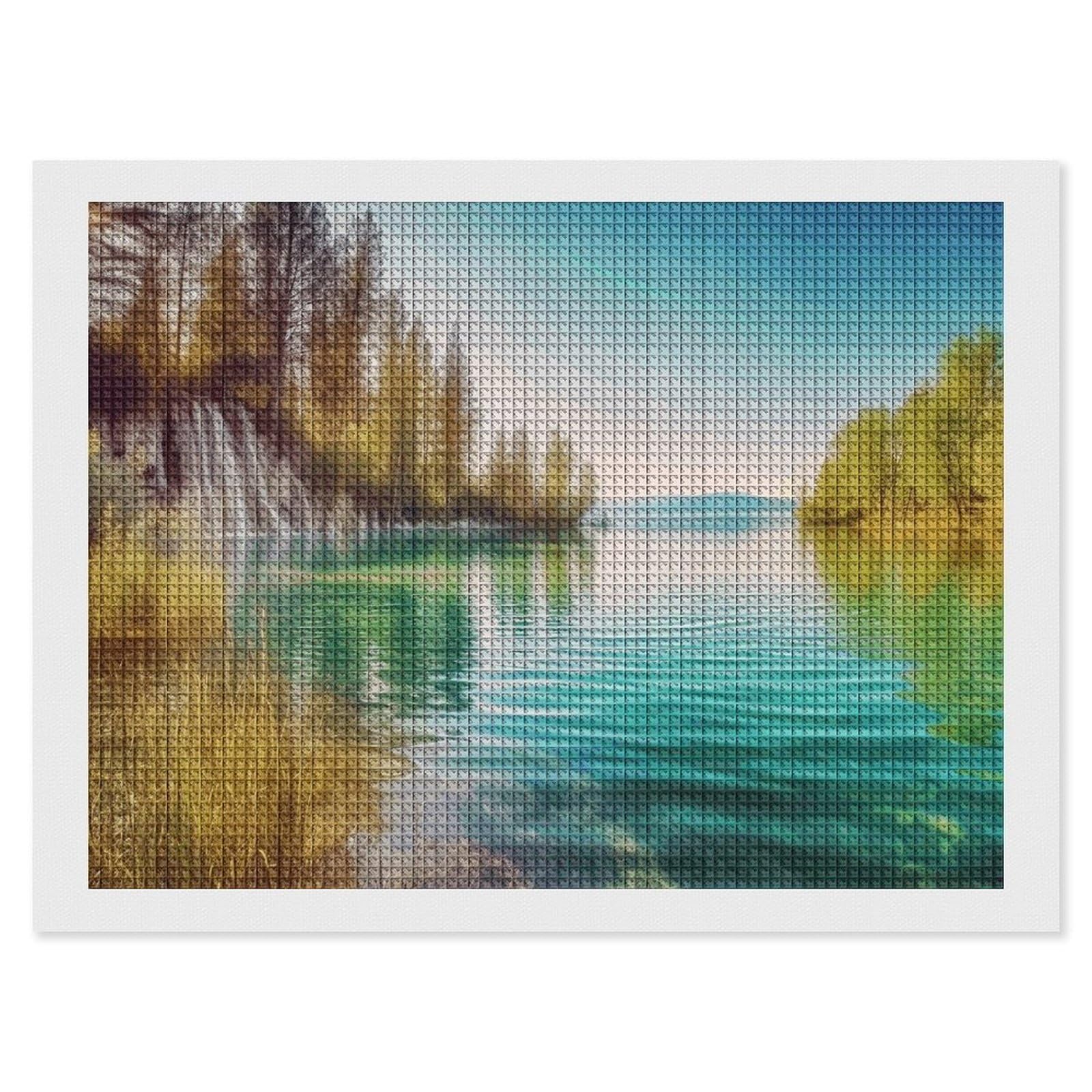Diamond Painting Kits for Adults - DIY Diamond Art Kits for Beginners - Full 5D Paint Drill Diamond Dots Paintings- Clean Water And Lake Landscape Diamonds Pictures Gem Art And Craft Wall Decor 12"x16