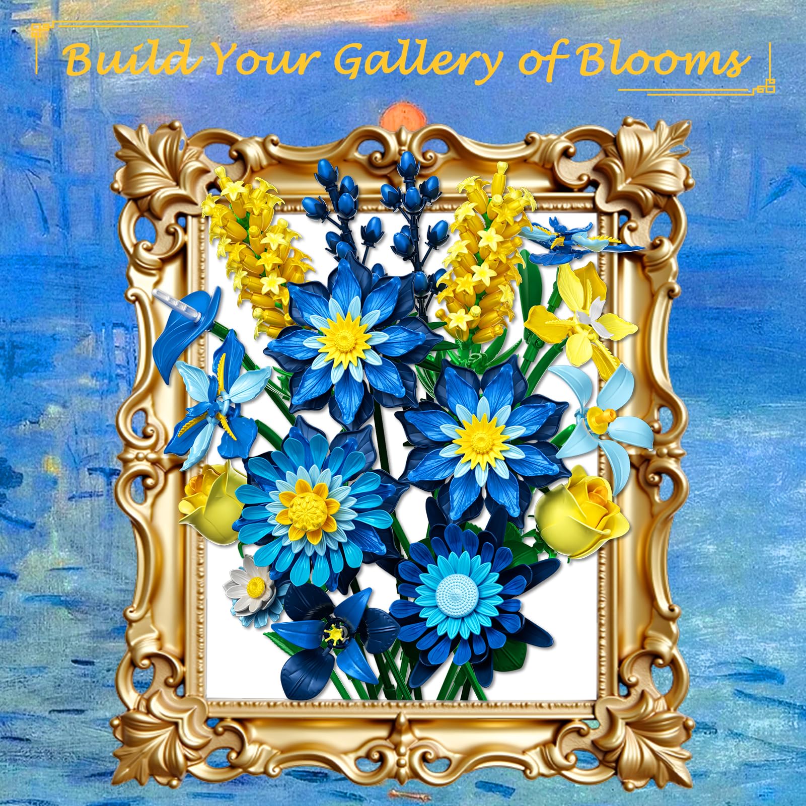 Rongmeiz Glacia Daisy Flower Bouquet Building Kit, Art-Inspired Ice Blue Floral Arrangement with Premium Blocks - Image 2