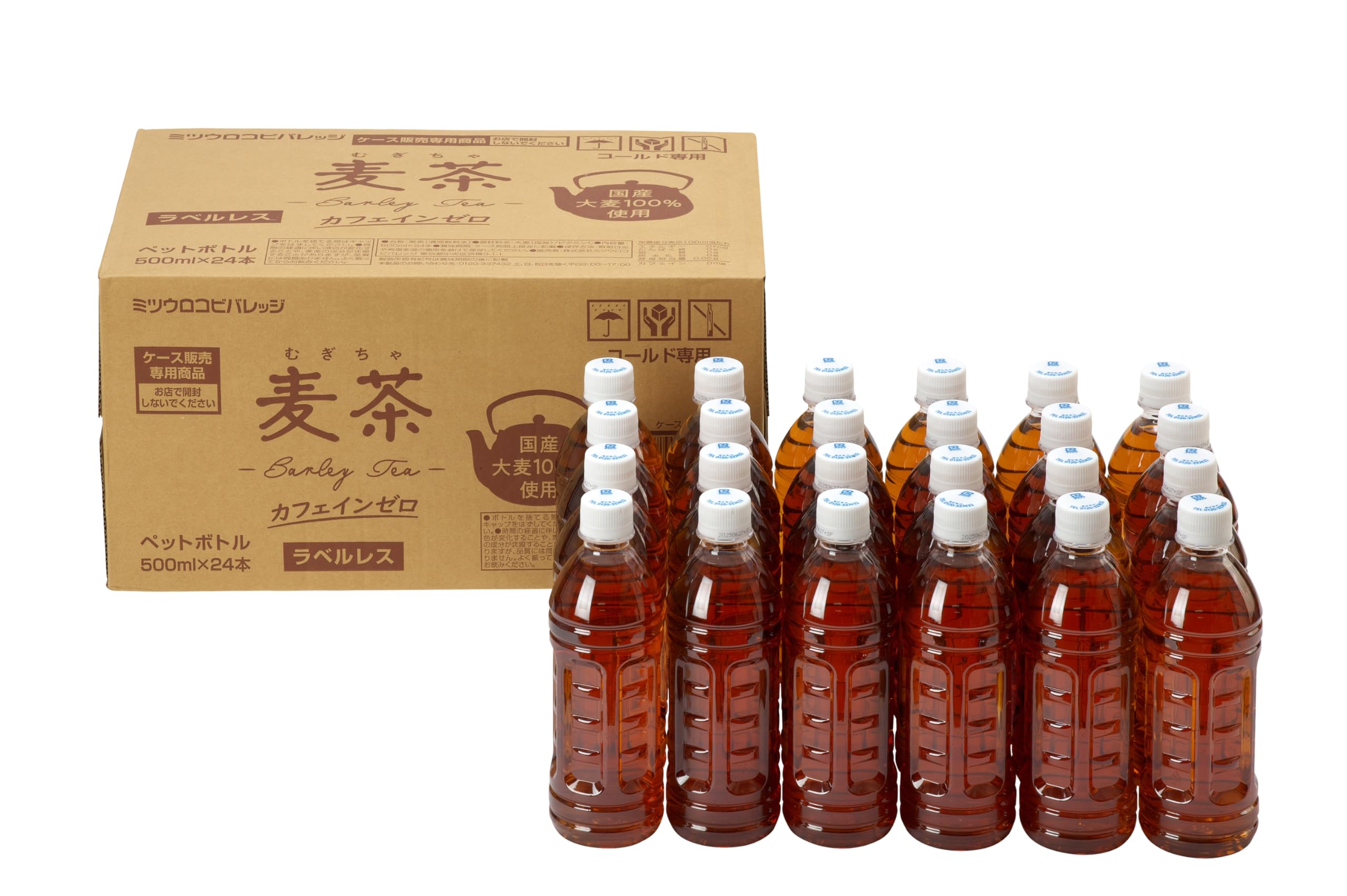 ミツウロコビバレッジ お茶麦茶 ラベルレス 500ml×24本 国産大麦100%使用 カフェインゼロ