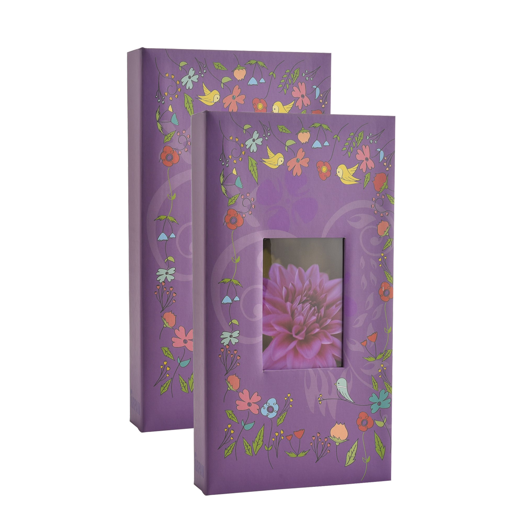 Arpan Photo Album Slip In Case 6x4"/10x15cm for 300 Photos x 2 – Flip Photo Albums 6x4 | Large Photo Albums | Arpan Album & Slip In Photo Album with CD Pocket (Vintage Birds Purple)