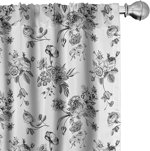 Ambesonne - Cortinas en blanco y negro, patrón floral vintage victoriano, clásico inspirado en el real, arte moderno, tratamientos de ventana, juego