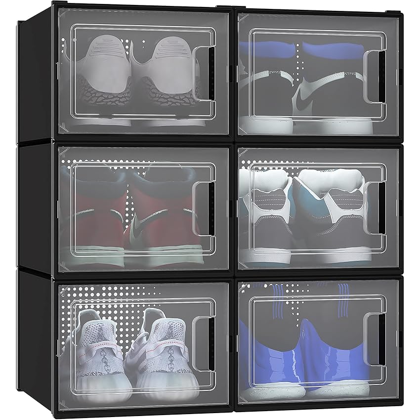 Immagine del prodotto YITAHOME Scatole per Scarpe, Pacco da 6 Contenitori per Scarpe, Organizzatori Porta Scarpe Pieghevoli e Impilabili, con Porta Trasparente e Fori di Ventilazione, Fino a Taglia 46, Nero