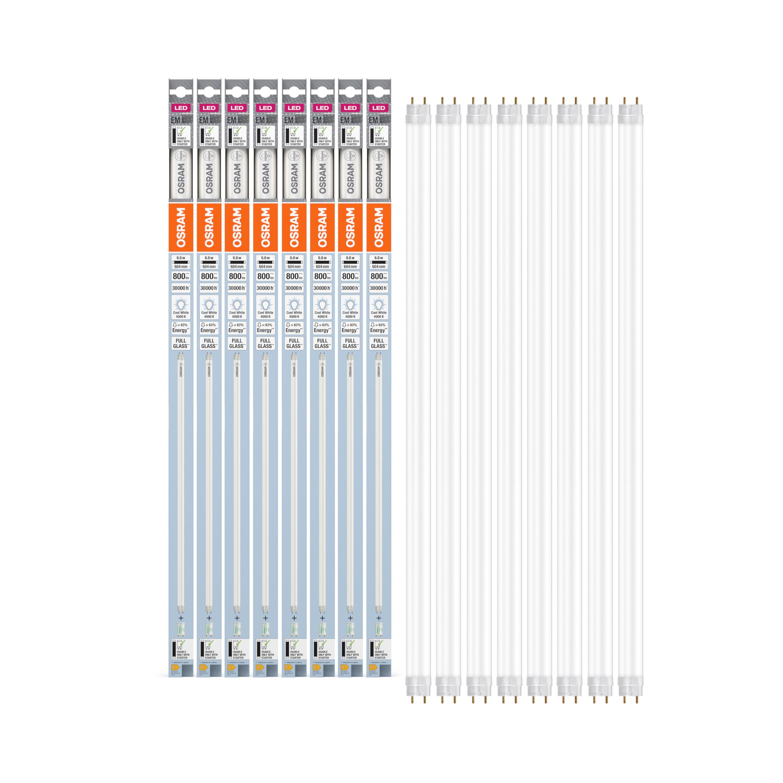 OSRAM LED TUBE T8 18 EM 600 mm, tubo LED lineare, 6.6W, 800lm, 4000K, luce bianca fredda, sostituzione LED per tubi fluorescenti T8 con attacco G13, lunga durata, basso consumo energetico