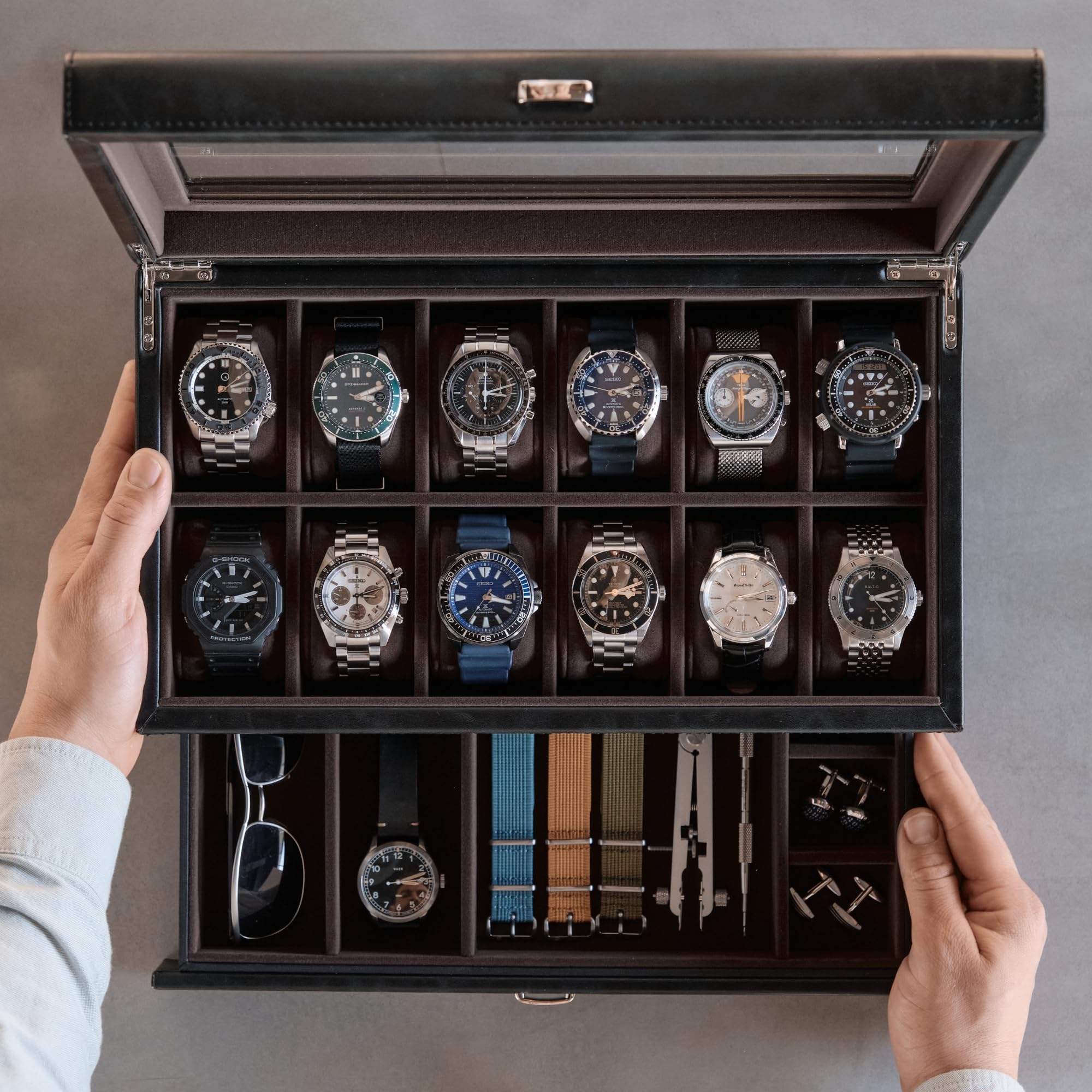 Amazon.com: TAWBURY 12 Slot Watch Box with Storage Drawer