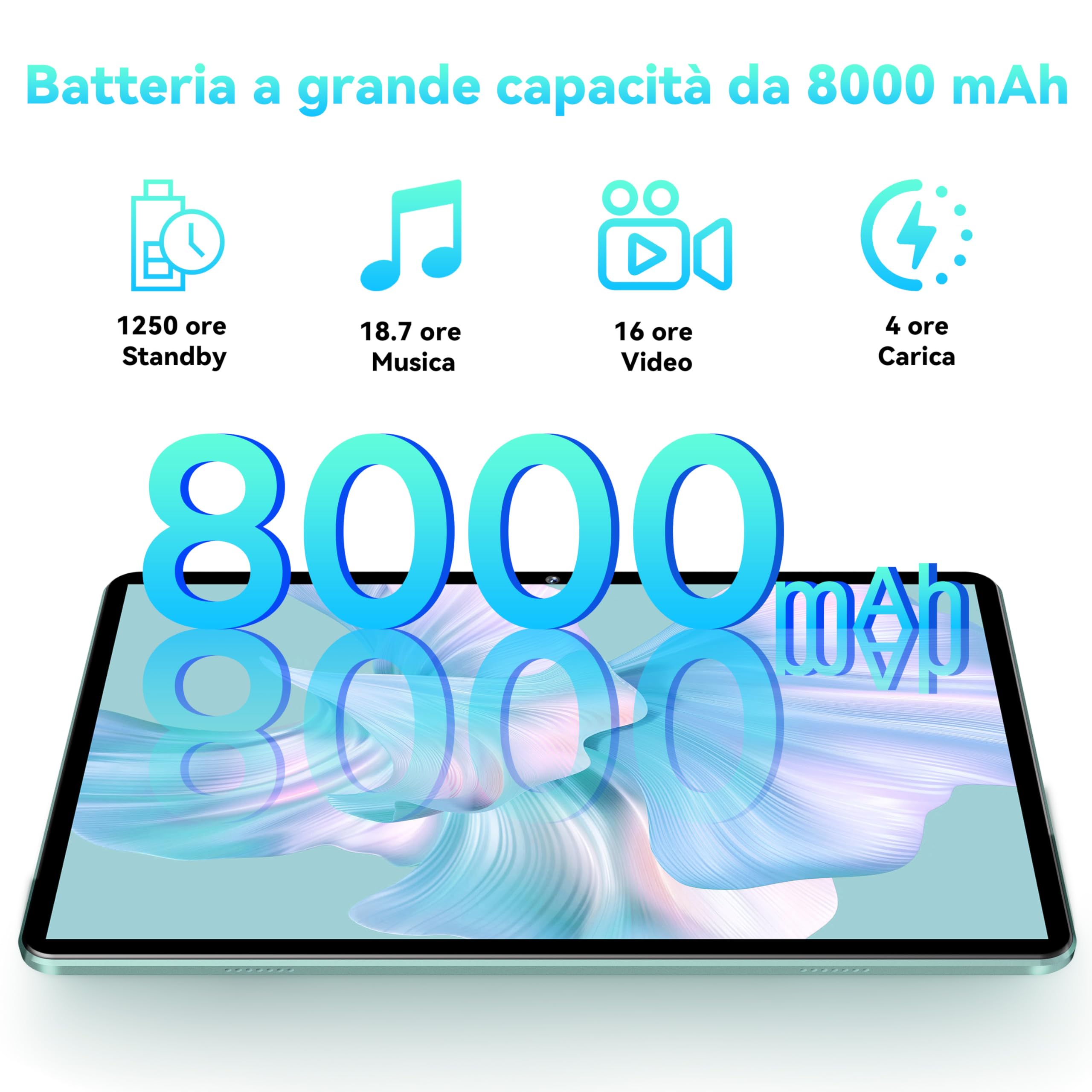 OUKITEL OT6 Tablet -10.1 Pollici 8000mAh 16GB RAM+64GB ROM/TF 1TB Tablet Android 14, Tablet in Offerta Bluetooth 5.0/WiFi 6/1280 * 800/Widevine L1/Presa da 3,5 mm