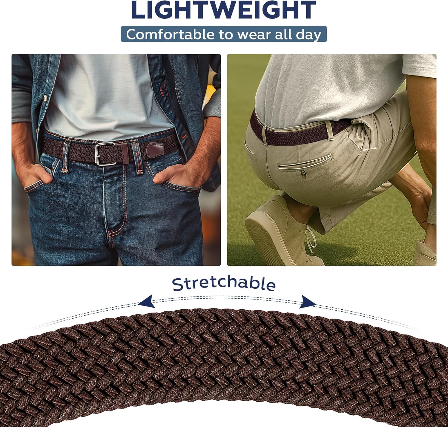 JASGOOD Braided Stretch Belt for Men Golf Casual Fabric Elastic Woven Belt 1 3/8" Adjustable Work - Image 4