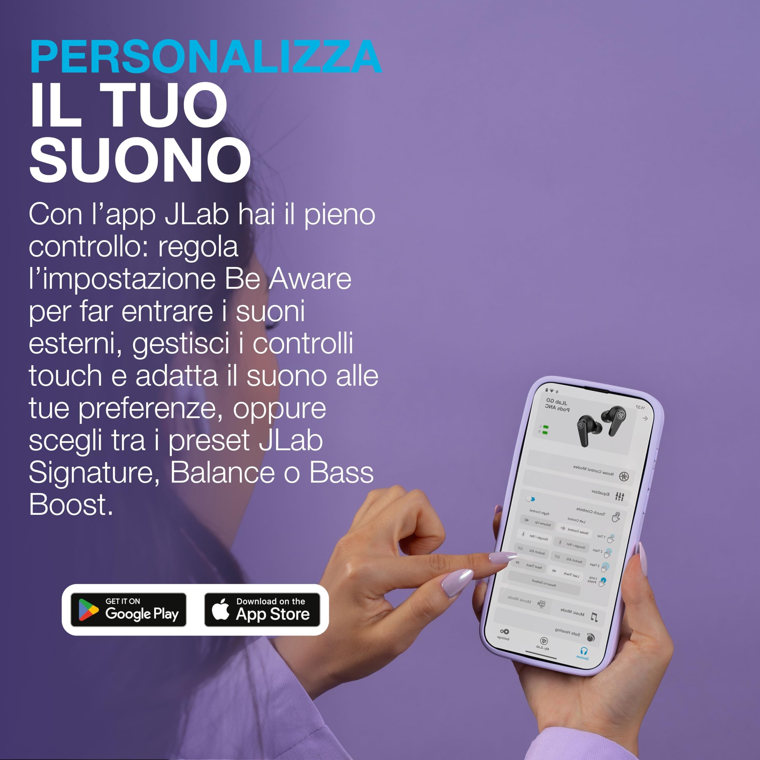 JLab Go Pods ANC Auricolari Bluetooth Cancellazione Rumore, Lilla | Cancellazione Attiva del Rumore Ibrida, Cuffie Wireless IP55, 26h+ Autonomia, Chiamate Nitide, Audio via App