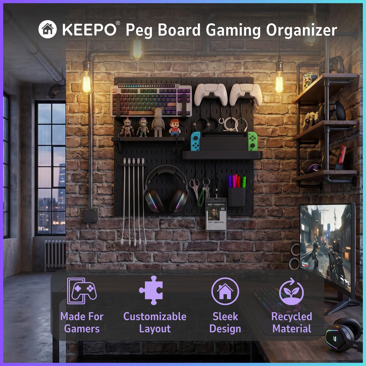 Keepo Kit de Tablero de Clavijas Modular y Accesorios para Juegos - Organizador y Estación de Configuración