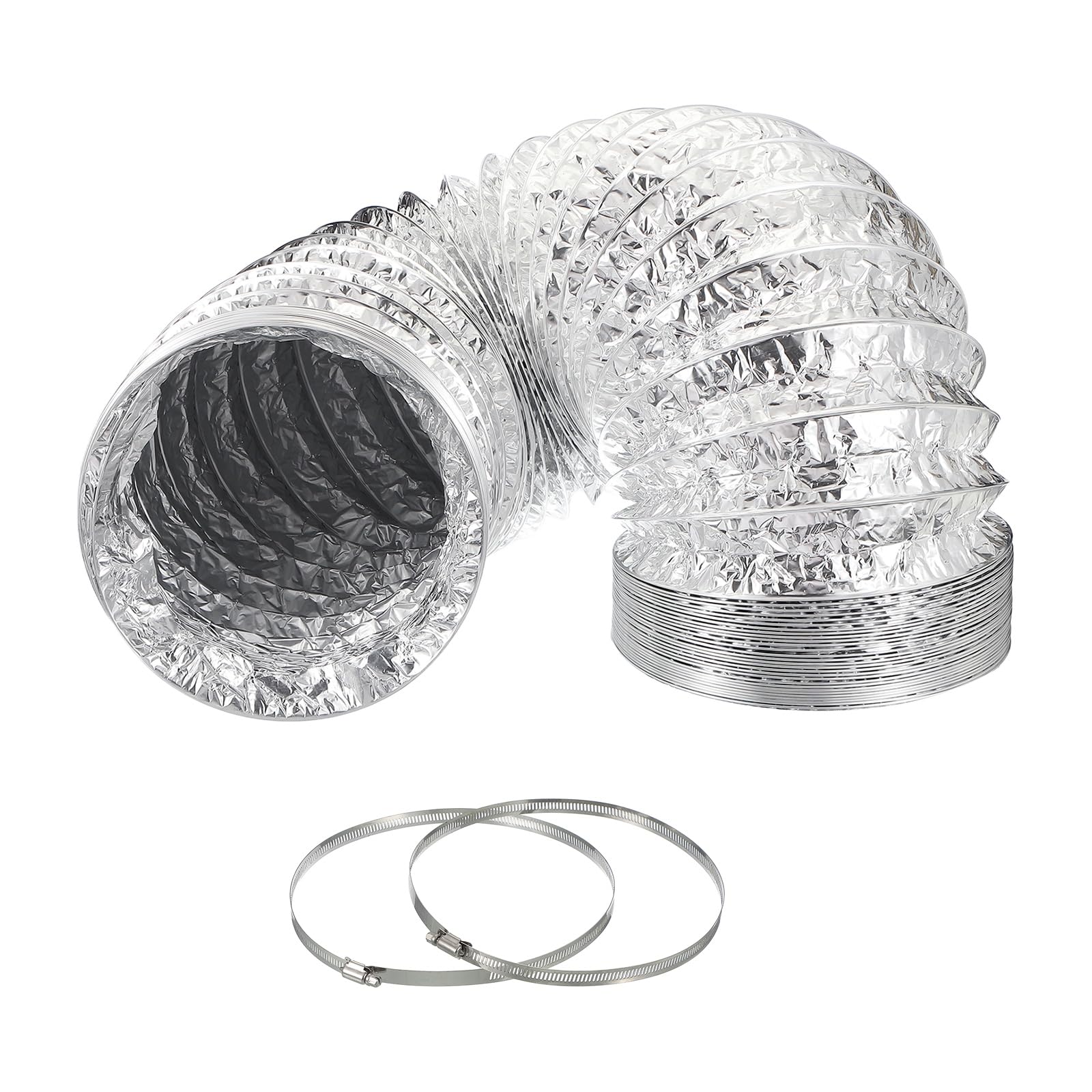 PATIKIL 3 Meters Dryer Vent Hose, 200mm Diameter Flexible Aluminum Ducting Flex Air Ducting Dryer Vent 2 Clamps Included for Heating Ventilation Air Conditioning, Silver โ image 1