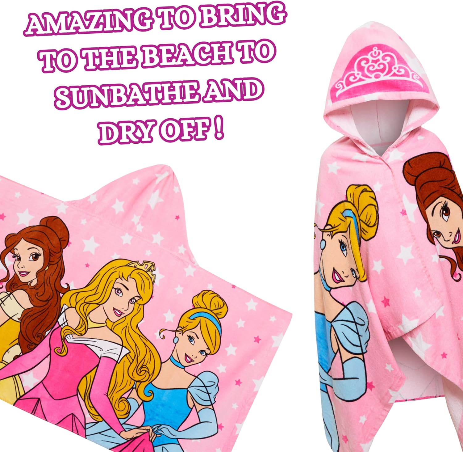 Kids Disney Princess Hooded Towel 100% Cotton Girls Poncho Large Childrens Bathtowel Beach Pool Warm Wrap Swimming Changing Cover Up