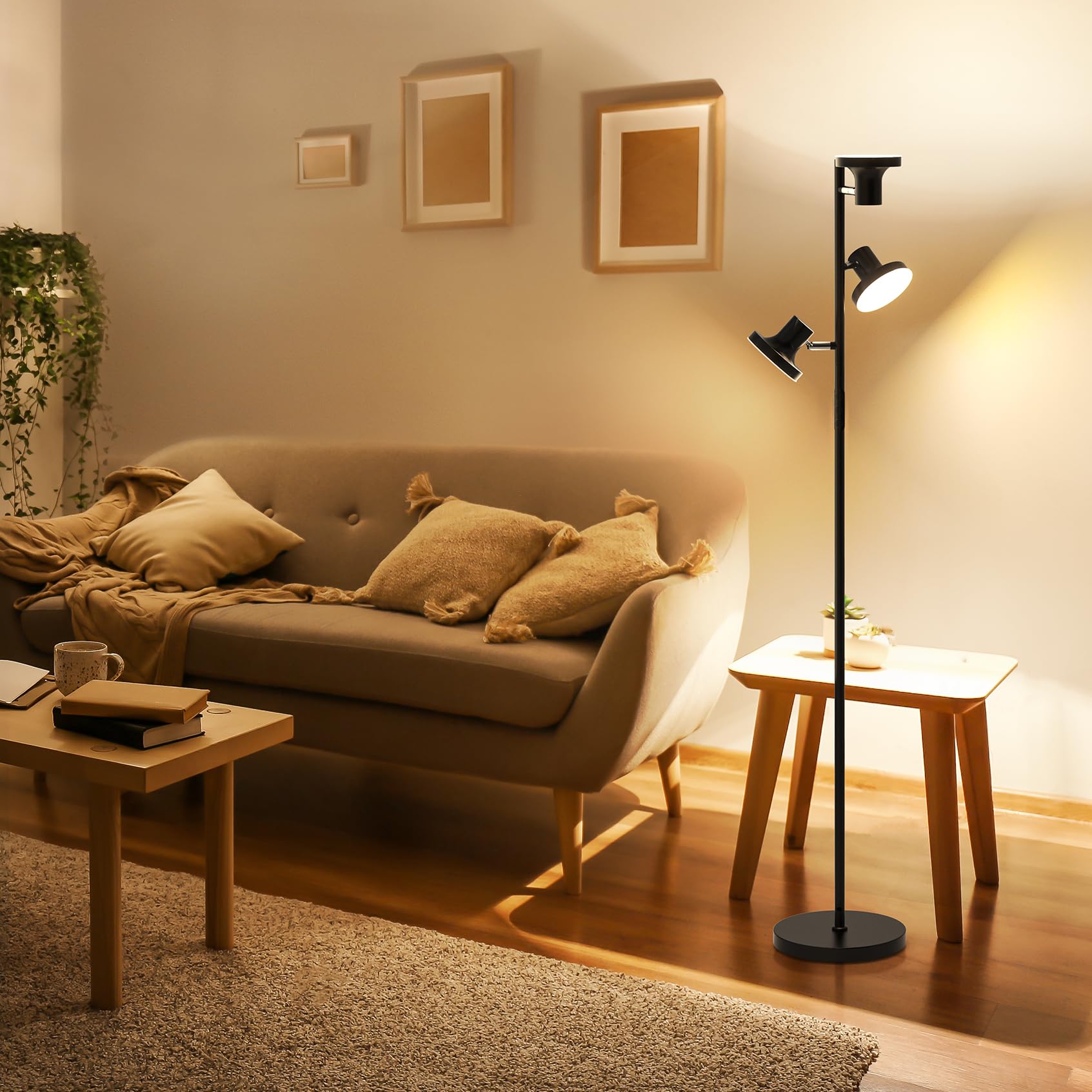 SIBRILLE Lampada da Terra Salotto 36W, 2500LM Piantana Lampada da Terra con Telecomando, 2700K-6500K Dimmerabile Lampade da Terra LED 3 Luci Individuale Controllo per Soggiorno, Lettura e Ufficio