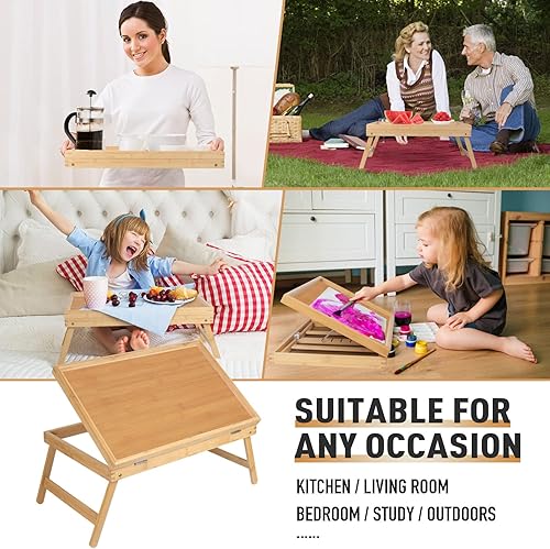 Miniatura 6 de Artmeer Bandeja de cama para desayuno, bandeja de comida con patas plegables, bandeja de cocina para escritorios de regazo, portátil, computadora,