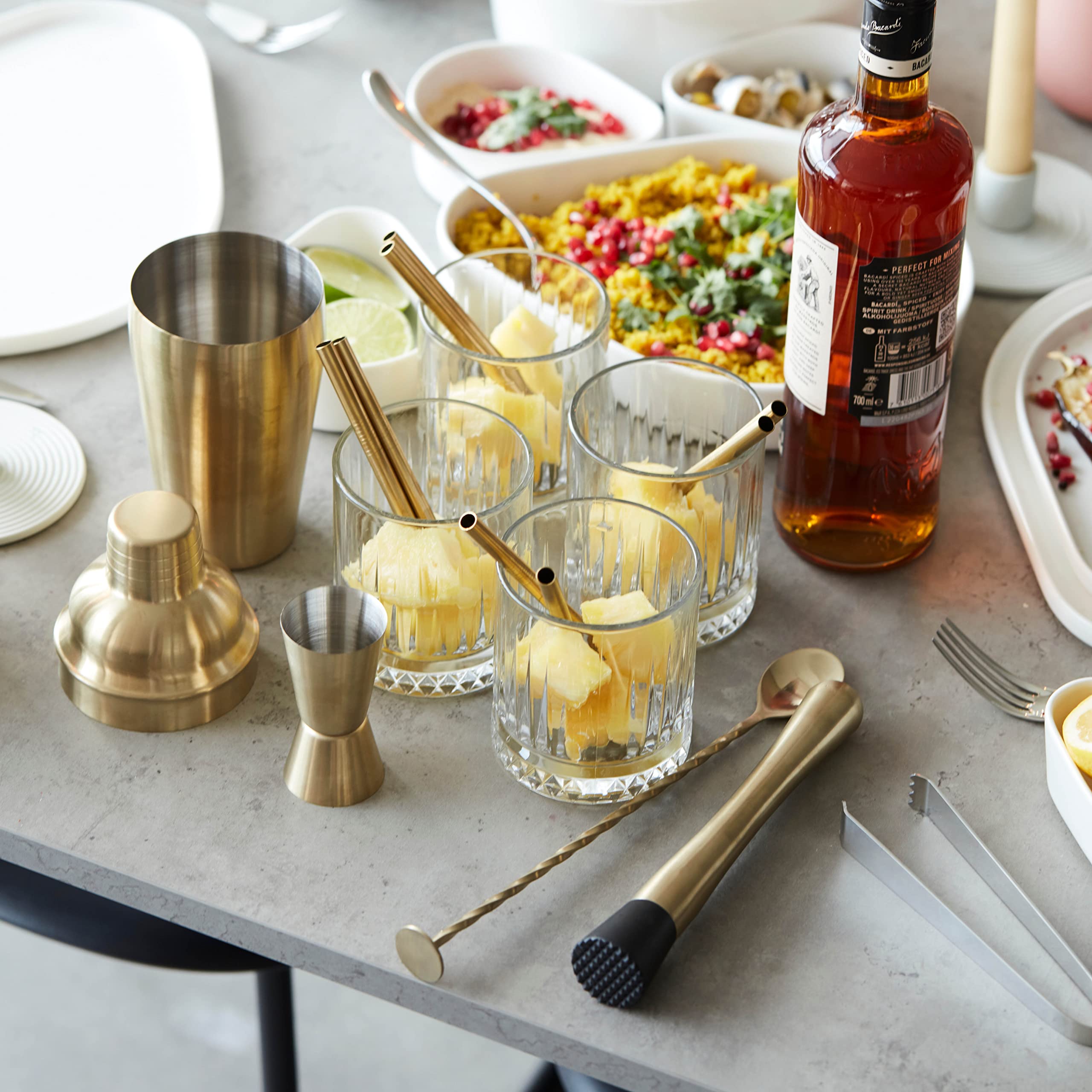 Point-Virgule kit Cocktail Complet avec Shaker Cocktail, doseur Cocktail, cuillère Cocktail, Pilon à Cocktail, doré