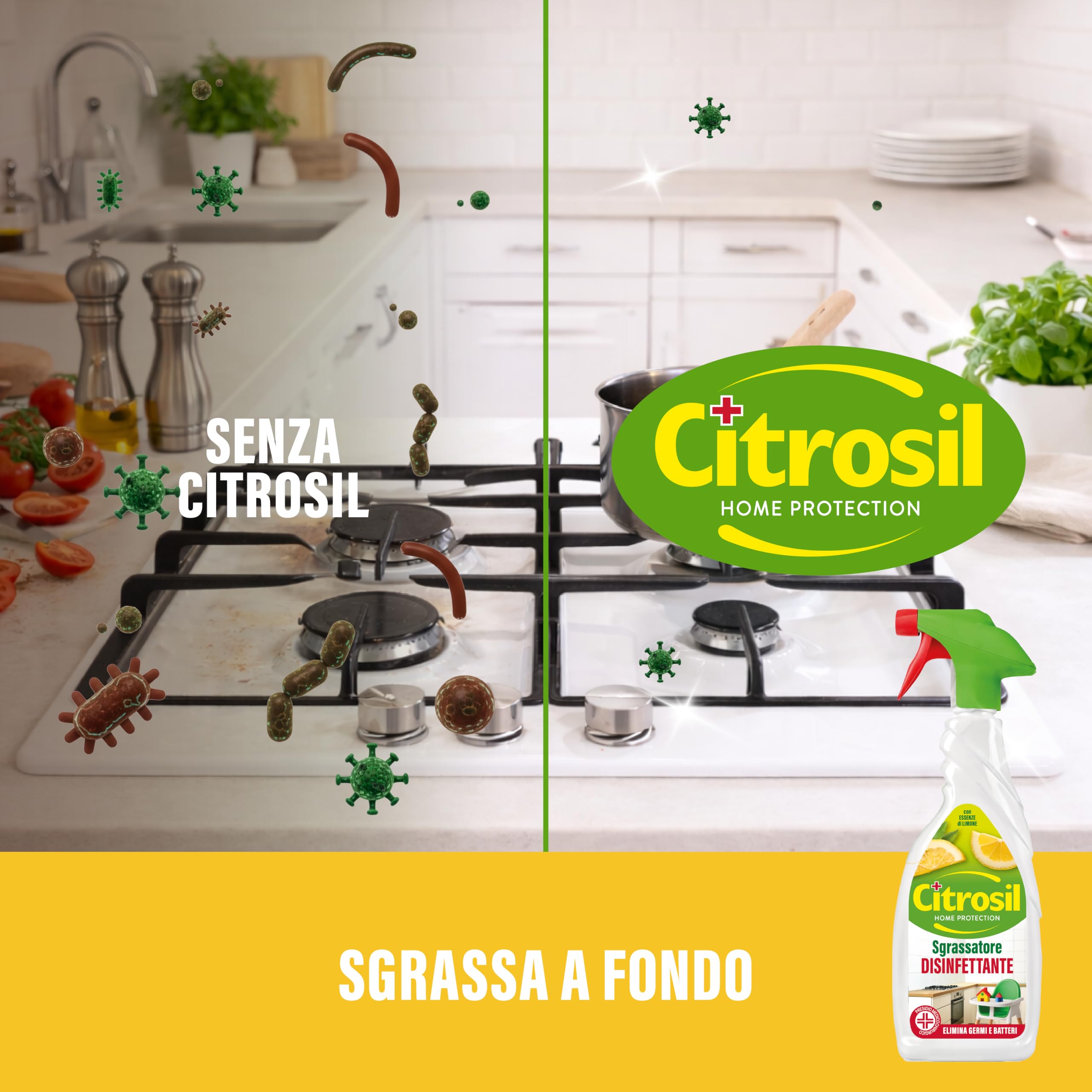 Citrosil Sgrassatore Disinfettante Superfici, essenze di limone, 650 ml x12 | Sgrassa a fondo ed elimina fino al 99,9% di germi e batteri. Grazie alle essenza di limone lascia una piacevole profumo