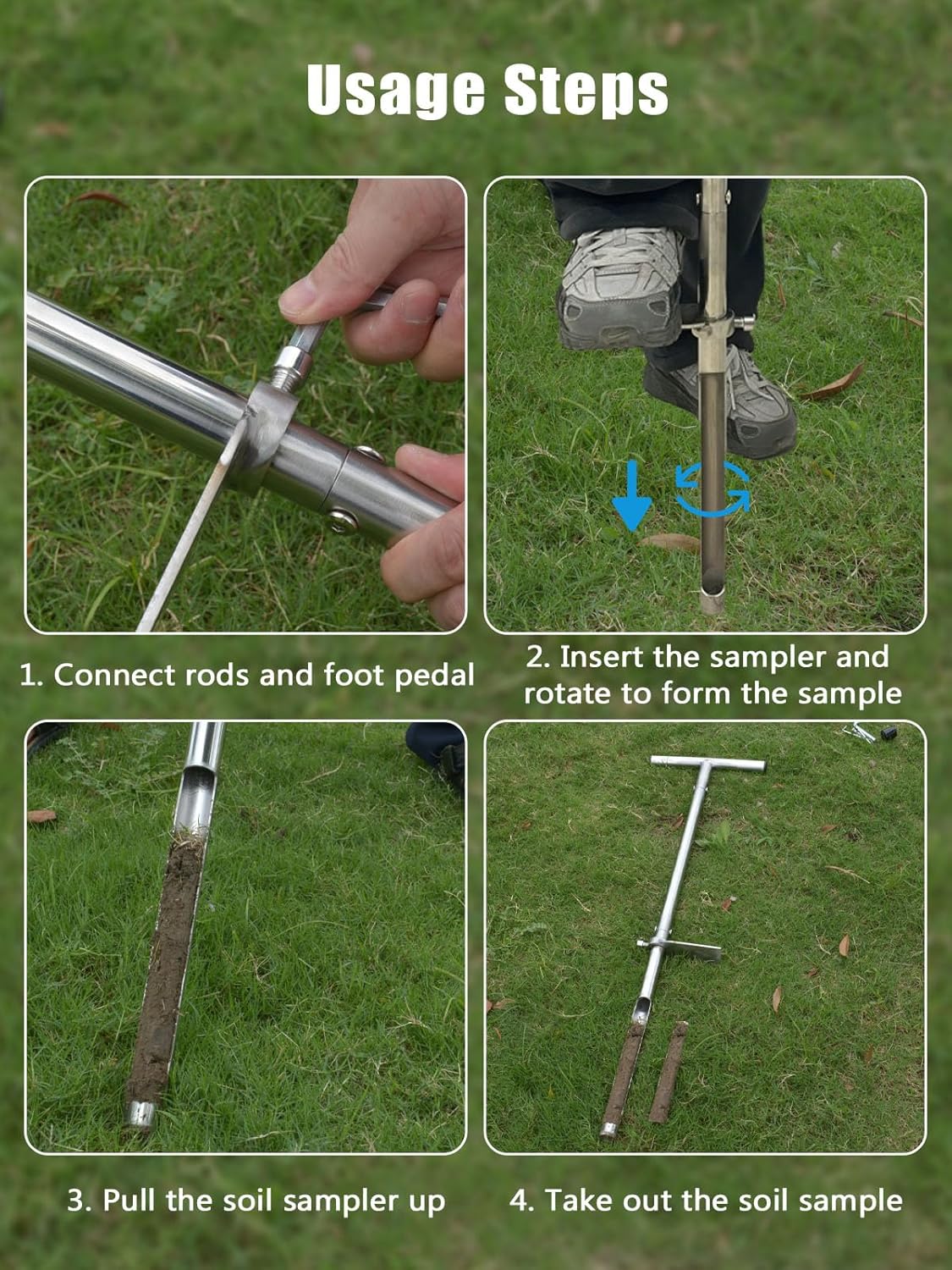 Soil Probe 36in with Pedal, T-Handle Soil Sample Probe Rod Stainless Steel, Soil Sampler Probes for Soil Sampling, Soil Test Kit for Gardening