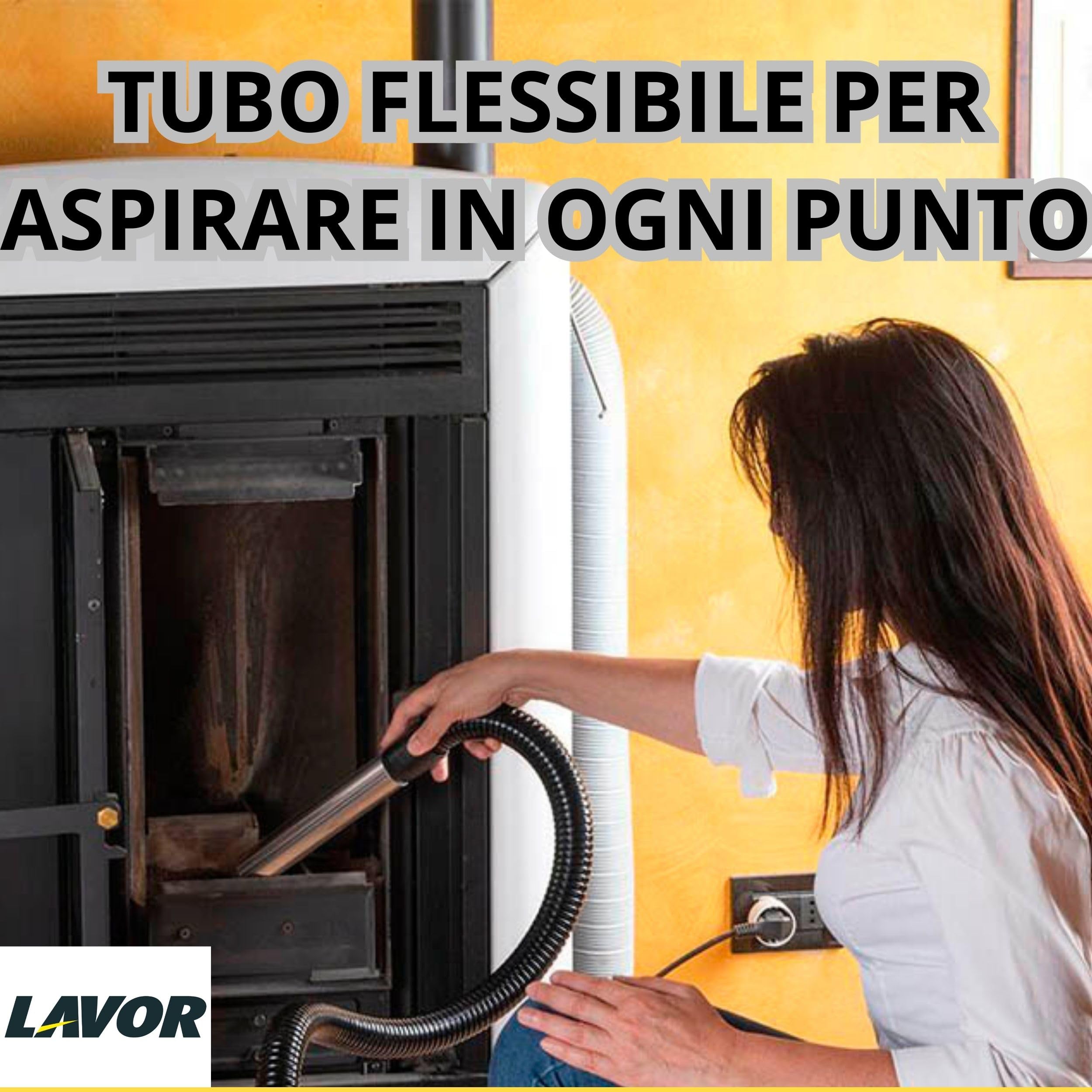 Tubo Aspiracenere Lavor da 1.5m con Bocchetta Metallica - Flessibile, Nero, per Caminetti e Stufe