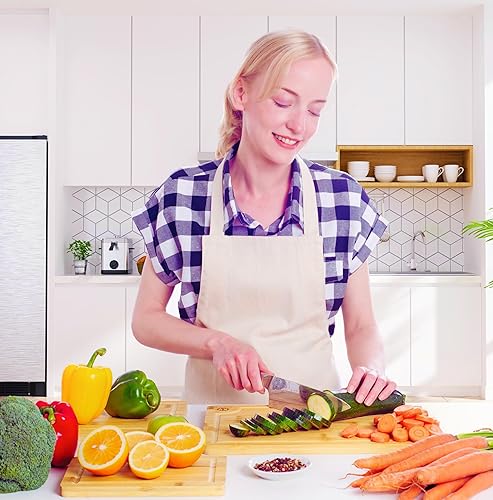 Miniatura 5 de Juego de 3 tablas de cortar de bambú para cocina, juego de 3 tablas de cortar de bambú con ranura para jugo y asas laterales, tabla de cortar gruesa