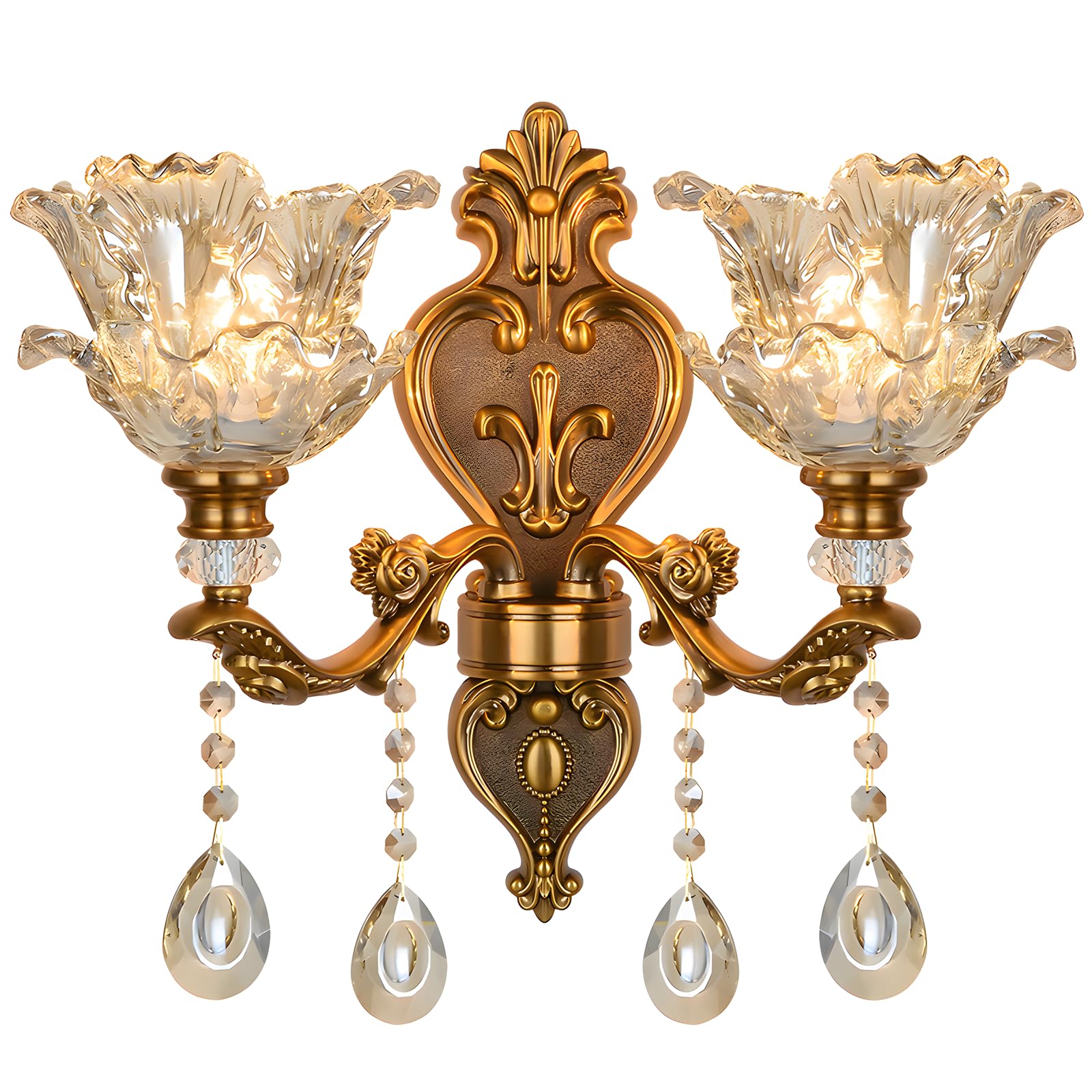 WayLuoung Vintage Bloemen Wandmontage Lamp, 1 Kop Kristallen Glazen Kap Wandkandelaar Licht Retro Gouden Brons Kleur Decoratie Metalen Wandlamp, Nachtkastje Woonkamer Restaurant (E14 Basis Geen Lamp WayLuoung Vintage Bloemen Wandmontage Lamp, 1 Kop Kristallen Glazen Kap Wandkandelaar Licht Retro Gouden Brons Kleur Decoratie Metalen Wandlamp, Nachtkastje Woonkamer Restaurant (E14 Basis Geen Lamp