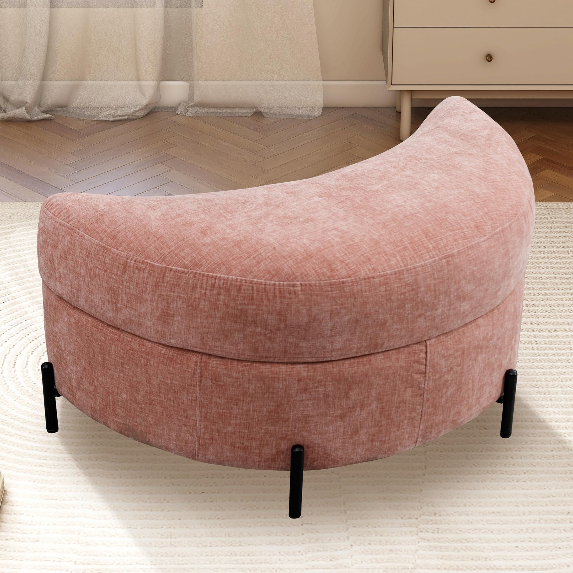 Aoiy & Wifon Multifunctional Upholstered Storage Ottoman for Living Room, Excluding Lumbar Pillow, Chenille, Pink