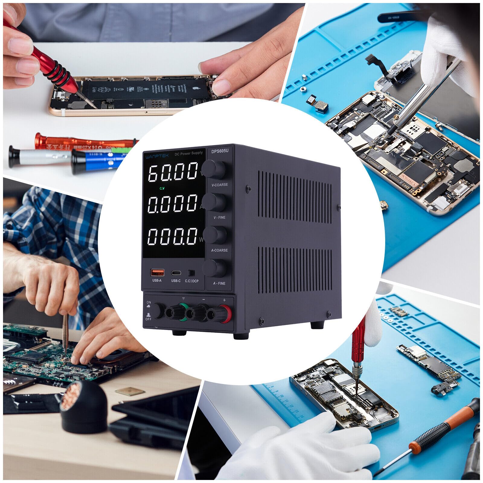 Fuente de alimentación de laboratorio, fuente de alimentación conmutada de 4 dígitos, 0-60 V, 0-5 A CC, regulable, fuente de alimentación de laboratorio, USB