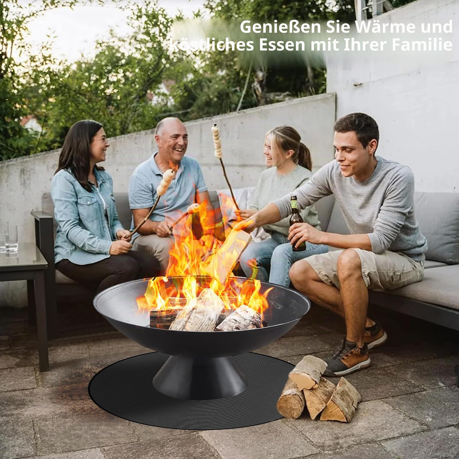 Rund Feuerfeste Unterlage 97cm, Feuerfeste Matte, Feuerschutzmatte für Tischkamin, 3 Schicht Feuerschale Matte Außenbereich Hitzeschutzmatte Grillmatte Bodenschutz für Grills, Camping, Kamin