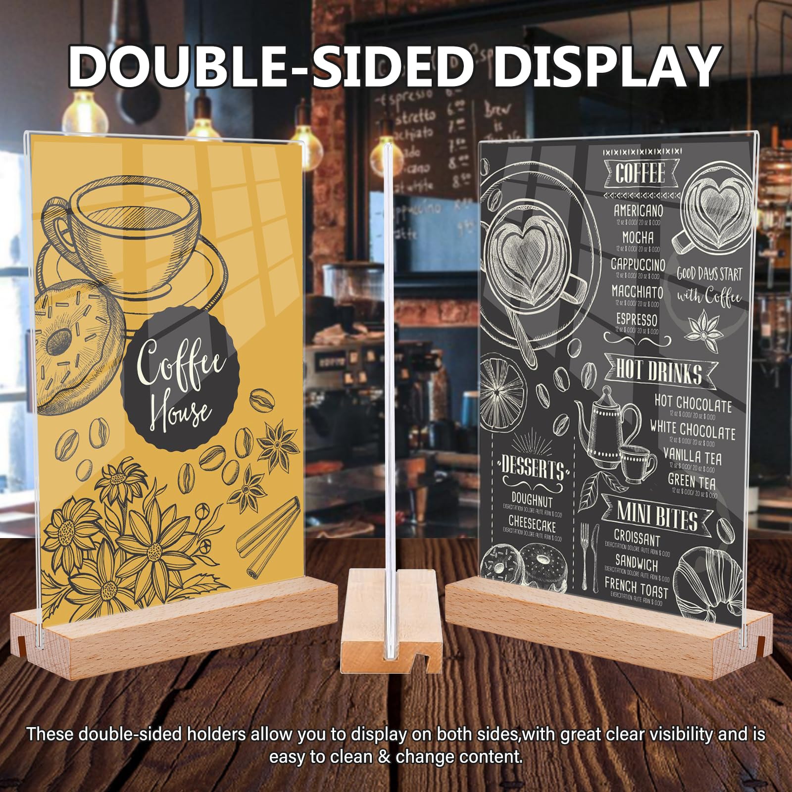 Support de table A5 : 6 supports pour affiches A5 en acrylique transparent, chevalet de table, support de menu de restaurant, présentoir pour menu de mariage, cadre photo, café, support de panneau