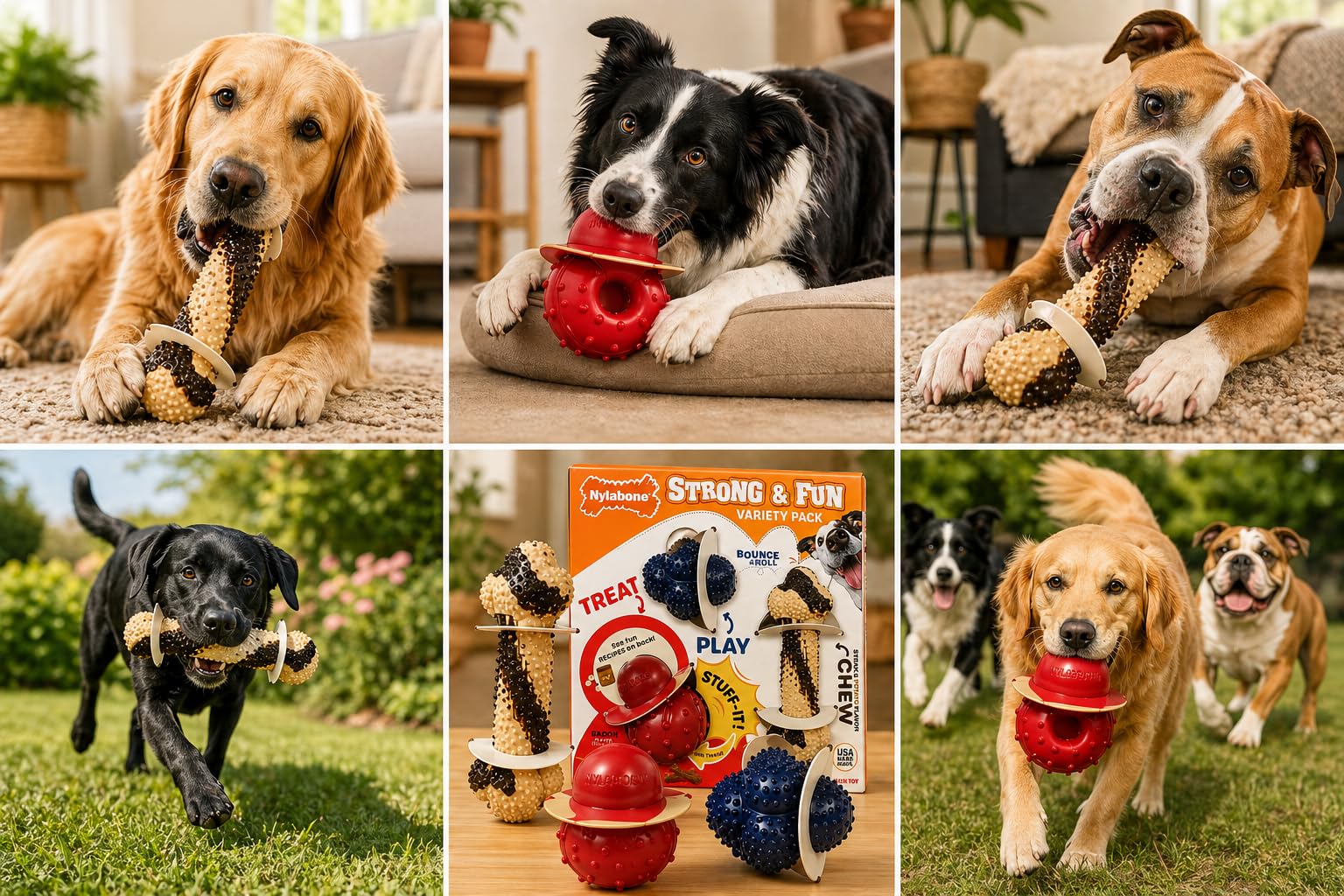 Nylabone Super robustes Kauspielzeug Spielzeug aus Gummi, stark und lustig, 3 Stück