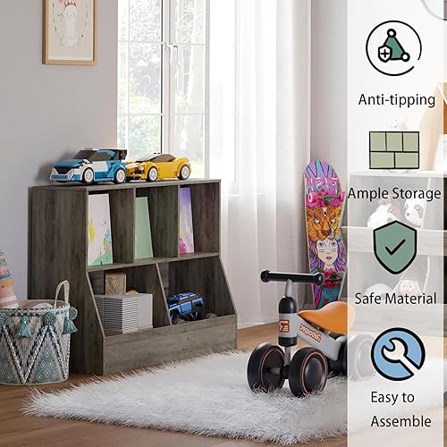 Miniatura 5 de DINZI LVJ Organizador de almacenamiento de juguetes, estantería para niños, armario de almacenamiento de juguetes de madera, estantería para niños