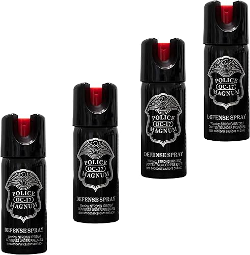 POLICE MAGNUM Pepper Spray Security, cerraduras de giro de 2 onzas, botes portátiles de autodefensa (paquete de 4)