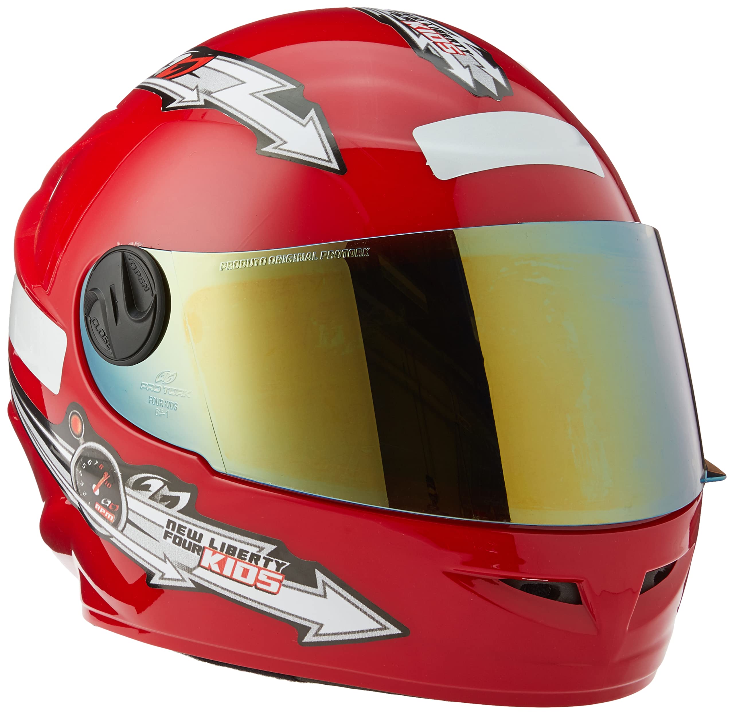 CAPACETE FECHADO PRO TORK LIBERTY FOR KIDS SOLID VERMELHO TAM. 54 VIS. DOURADA