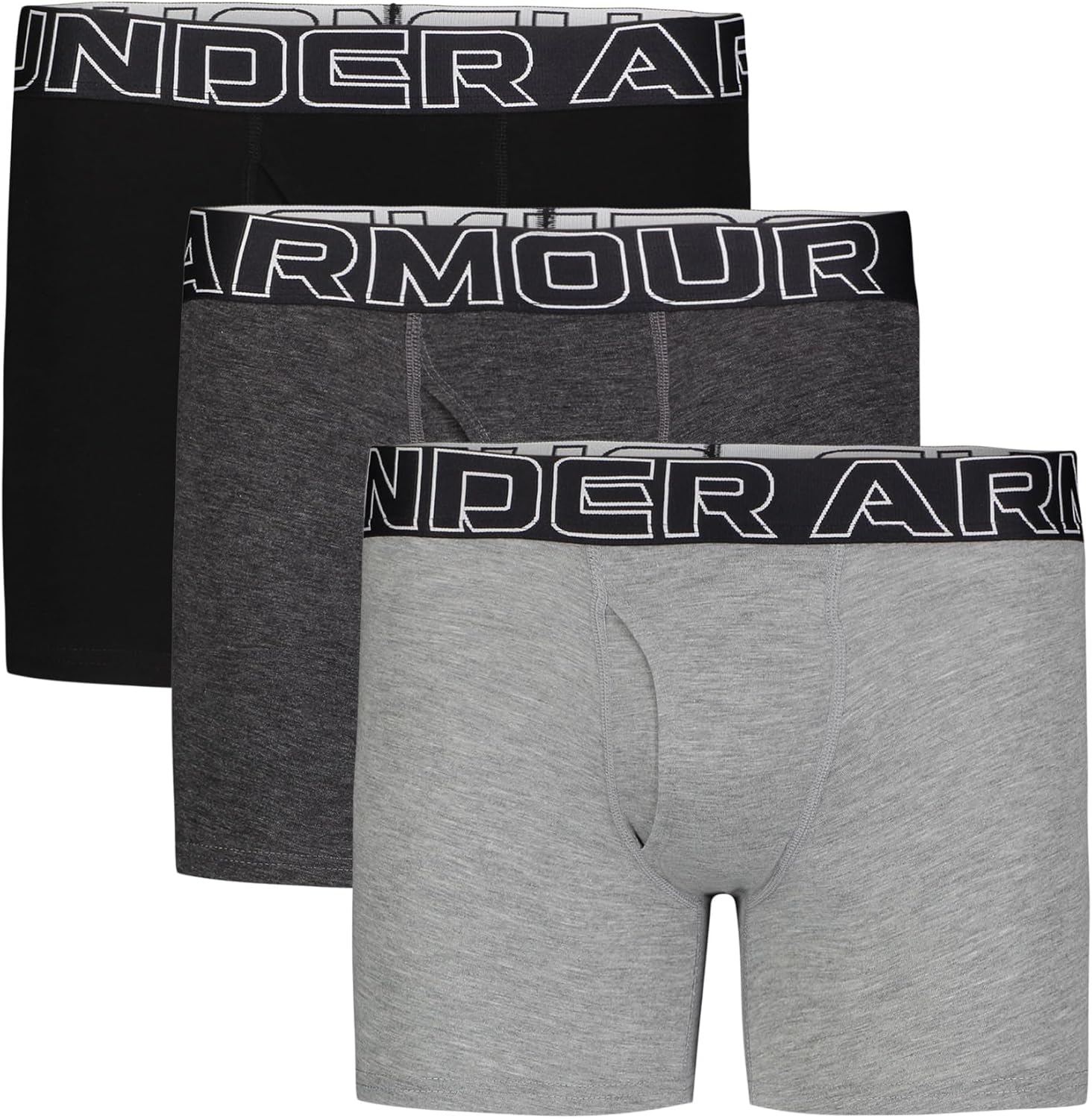 Under Armour boys Charged Stretch Boxer Jock, Lightweight & Smooth Stretch Fit X-Large 3-pack Performance Cotton-steel