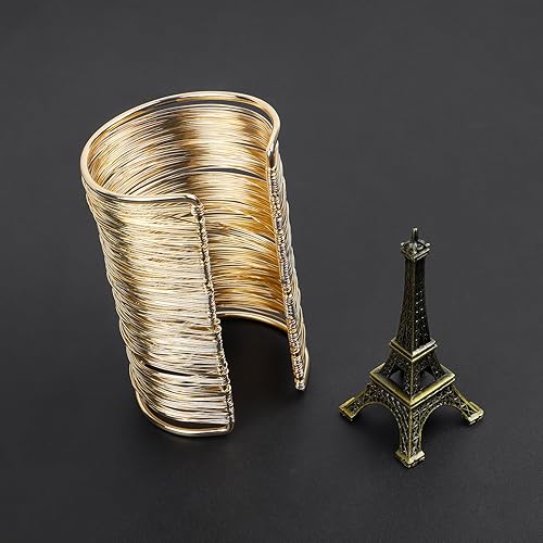 Miniatura 4 de QTMY Brazalete ancho con alambre de hilo fino de aleación de metal dorado Metal