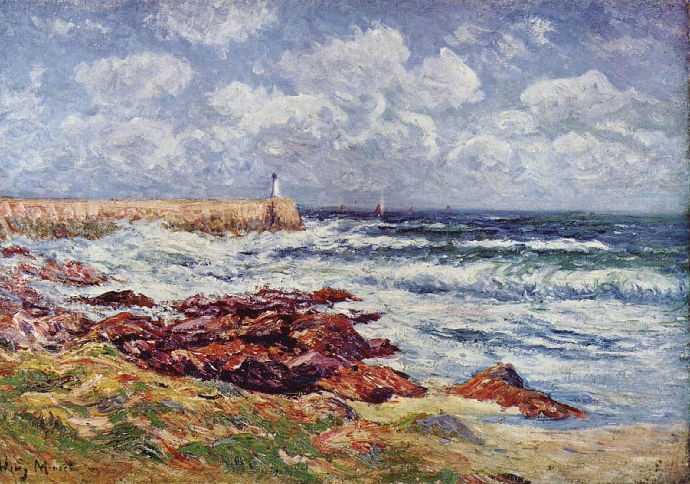ARTXLXXBN Famous Painting Art Wall Decor Abstract Art Picture Mole of the Port of Ernen by Henry Moret Animal Pictures for Home Decor 60x90cm