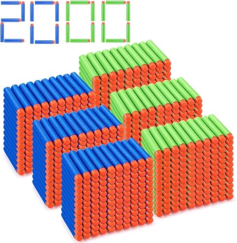 Shappy 1200 piezas de balas de dardos de espuma, balas de repuesto, munición, balas suaves, dardos munición para juguete de tiro, azul y verde
