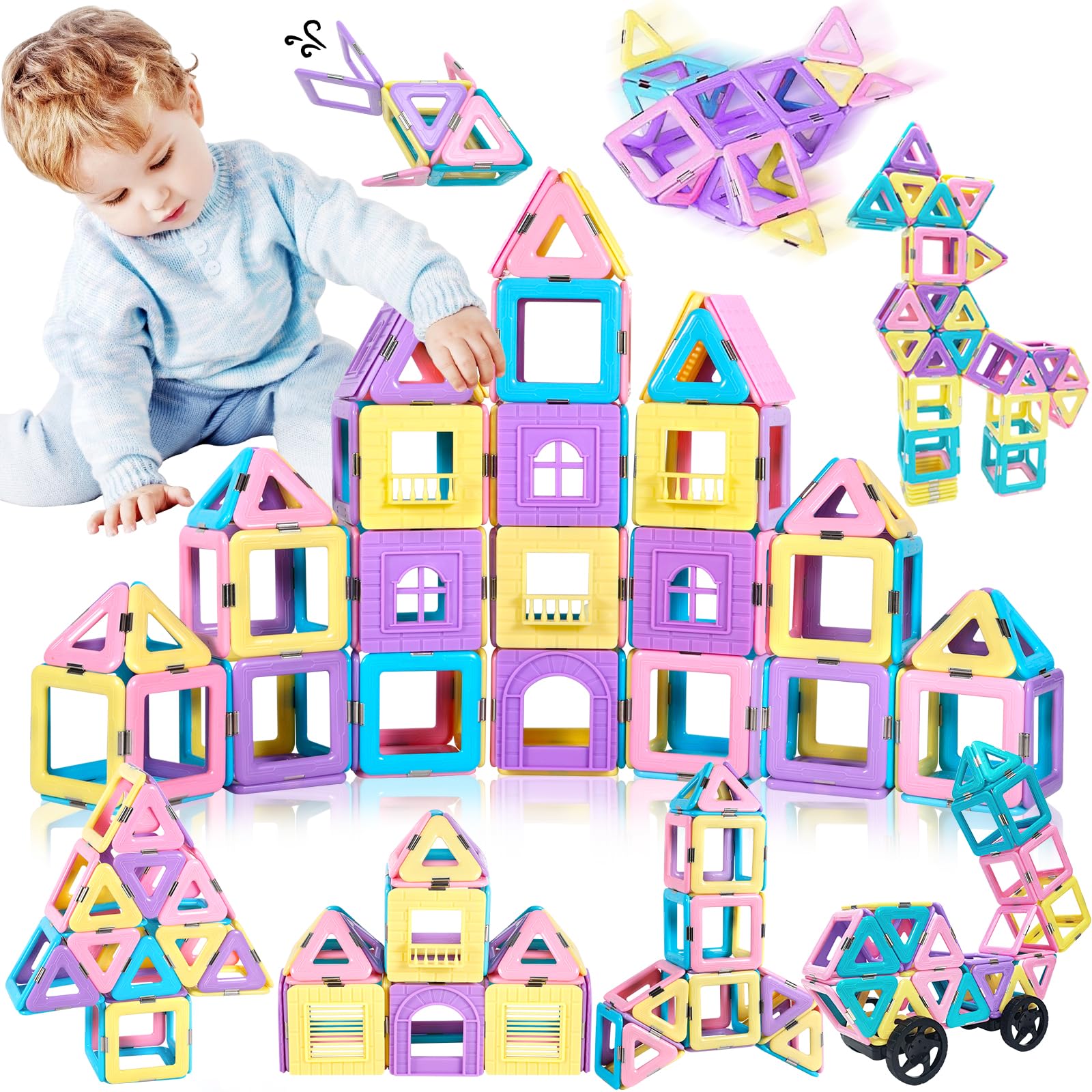 DONGQI Bloques de Construcción Magnéticos 60 Piezas Juguetes de construcción magnéticos, Bloques de construcción magnéticos para niños, Juguetes educativos creativos para Niños de 3 4 5 6 7 8 Años