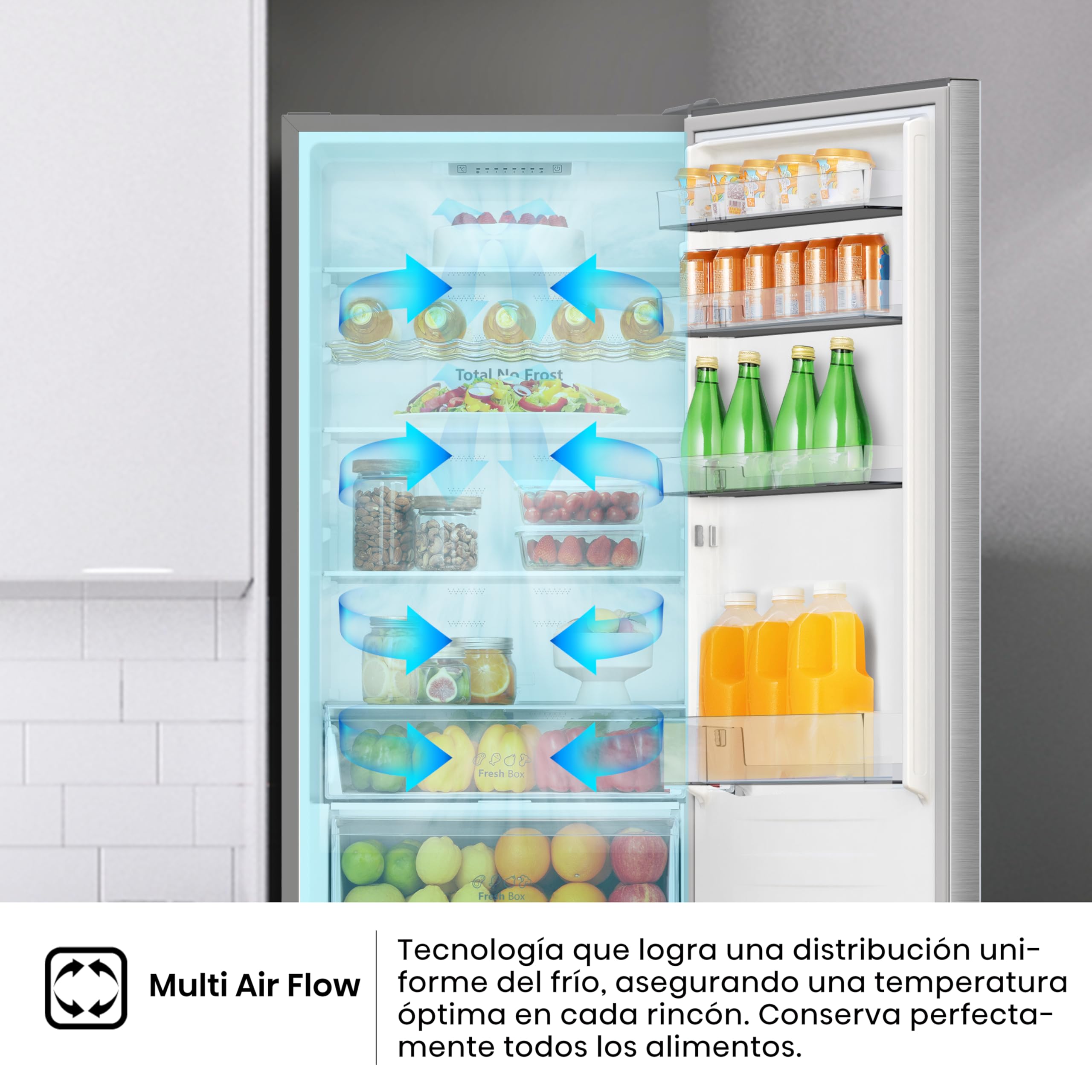 Hisense RB440N4ACA - Frigorífico Combi, Eficiente Clase A, Capacidad 336 L, Multi-air Flow, Micro Vents Cooling, Congelamiento Rápido, Total No Frost, Puerta Reversible, Color Inox
