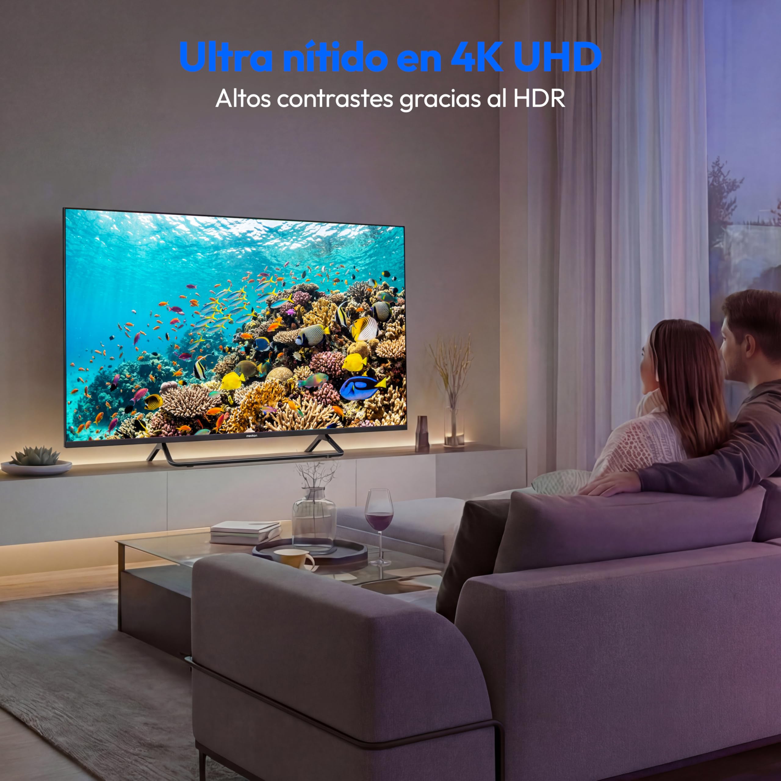 MEDION 125.7 cm 50" Televisor QLED Ultra HD Smart TV Dolby Vision HDR Dolby Atmos Vida Store Prime Video Disney+ DAZN HbbTV PVR Bluetooth HD+, MD850602
