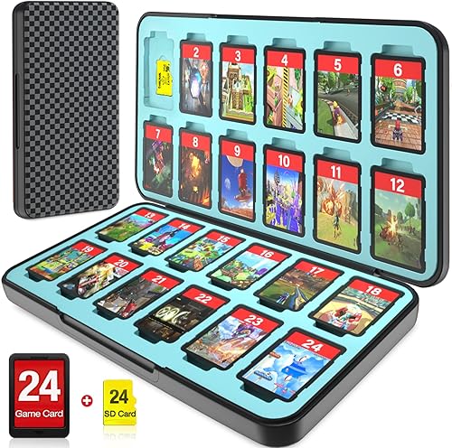 CYKOARMOR Switch Game Case with 24 Game Holder Compatible with Nintendo Switch&Switch OLED Game Card, Compact Switch Cartridge Case Plain Black