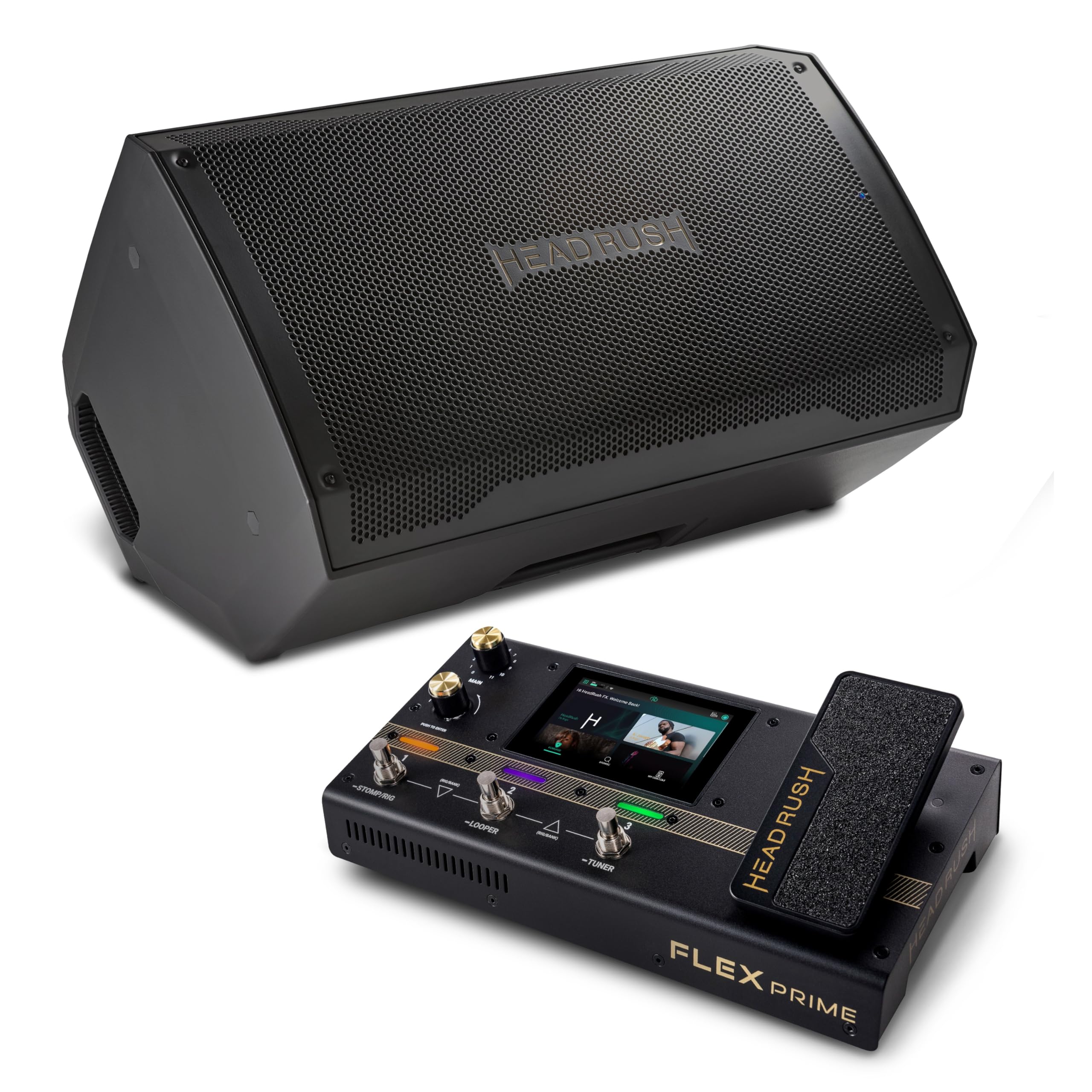HEADRUSHPrime and FRFR112 MK2 - Guitar and Vocal Multi Effects Pedal and Amp Modeling Processor, and 12-inch 2500W Electric and Bass Guitar Amp with Bluetooth