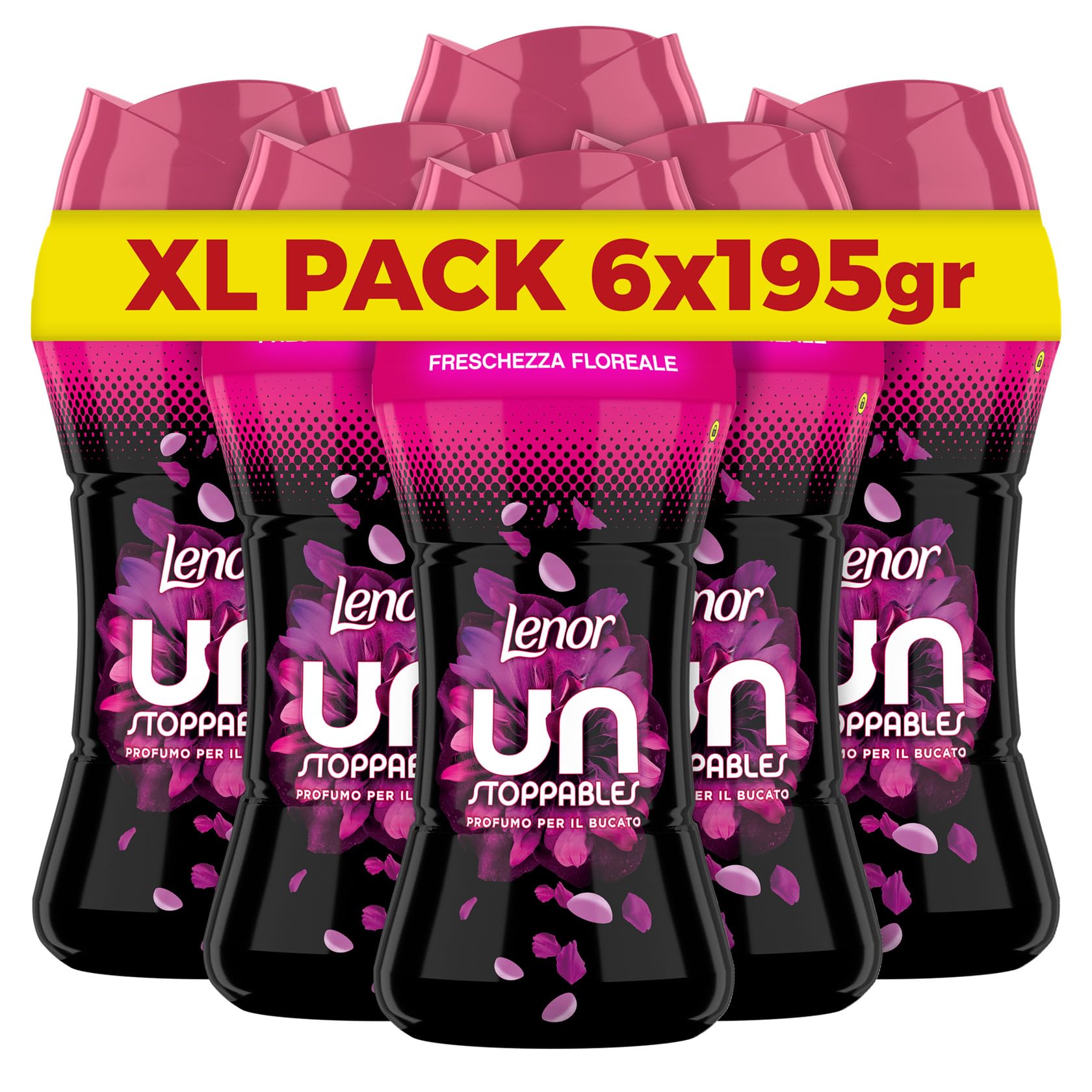 Lenor Profumatore Bucato Perle Profumate Lavatrice, Unstoppables Freschezza Floreale, Maxi Formato 6 x 195g, Intensificatore Di Profumo