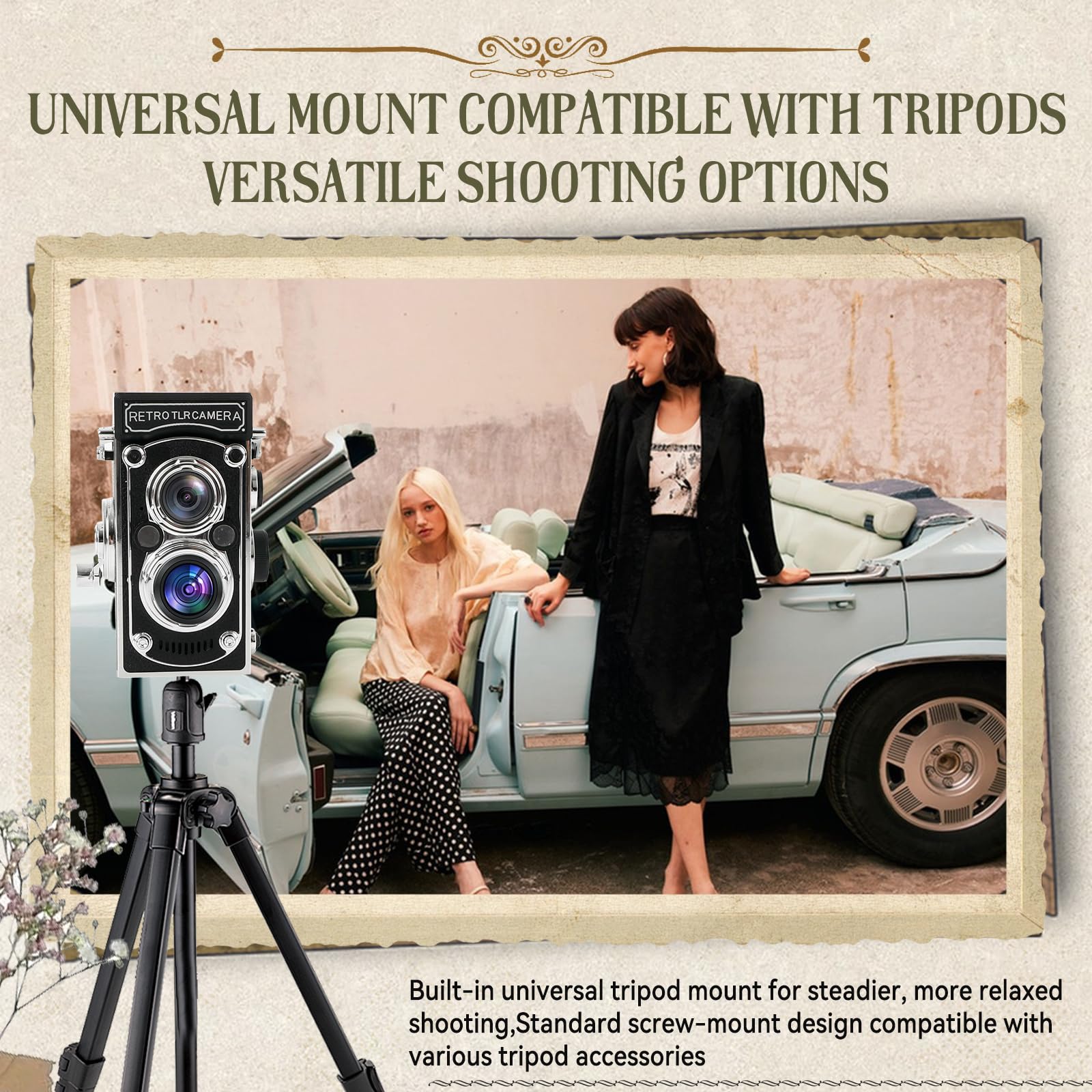 Mini Caméra Numérique Rétro, Caméra Vintage à Double Objectif 1080P FHD Vidéo 48MP Photos Autofocus Mini Caméra Vlogging avec Écran LCD de 1,54 Pouces, avec Carte Mémoire de 32 Go, Fonction de Vision