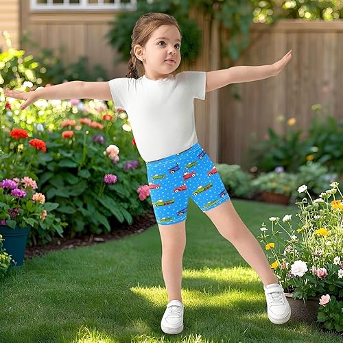 Blue Cars Stars Girls Bike Shorts Toddler Soft Cotton Active Biker Shorts(Multi-blue Cars Stars,6 Years)