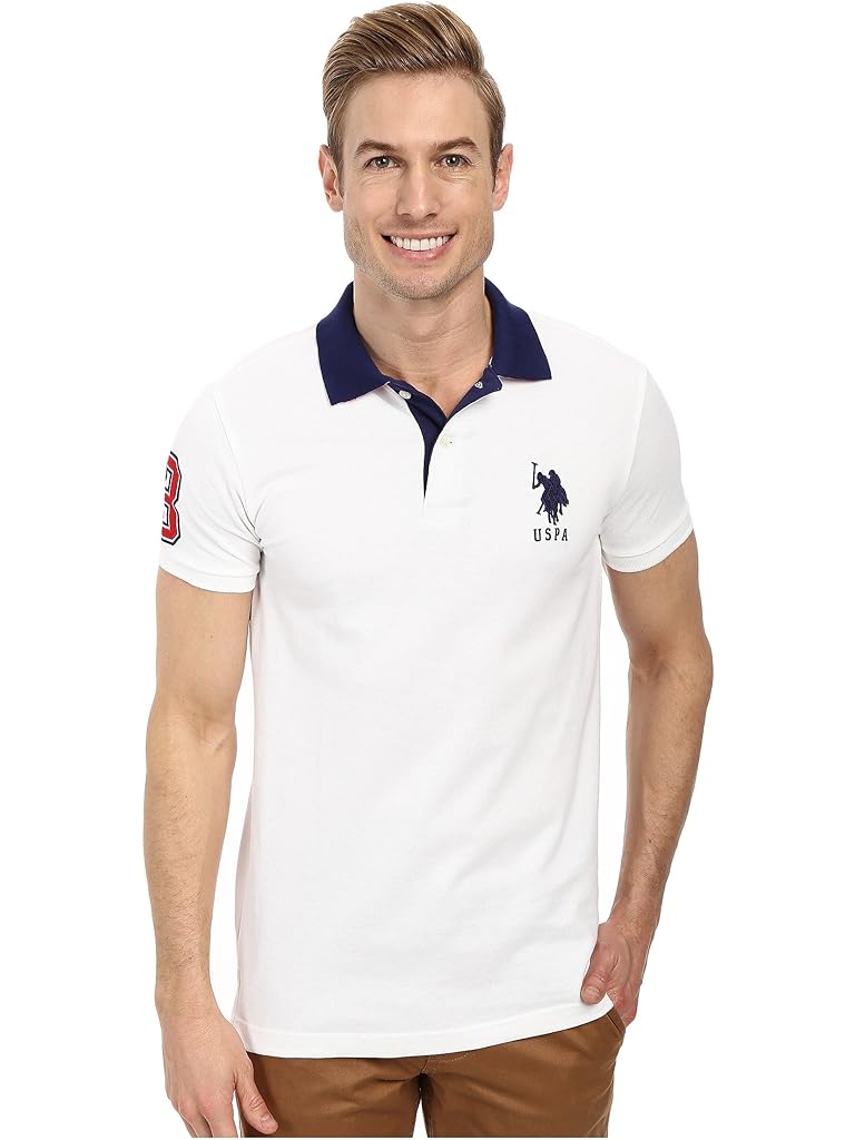 U.S. POLO ASSN. Slim Fit Big Horse Polo with Stripe Collar