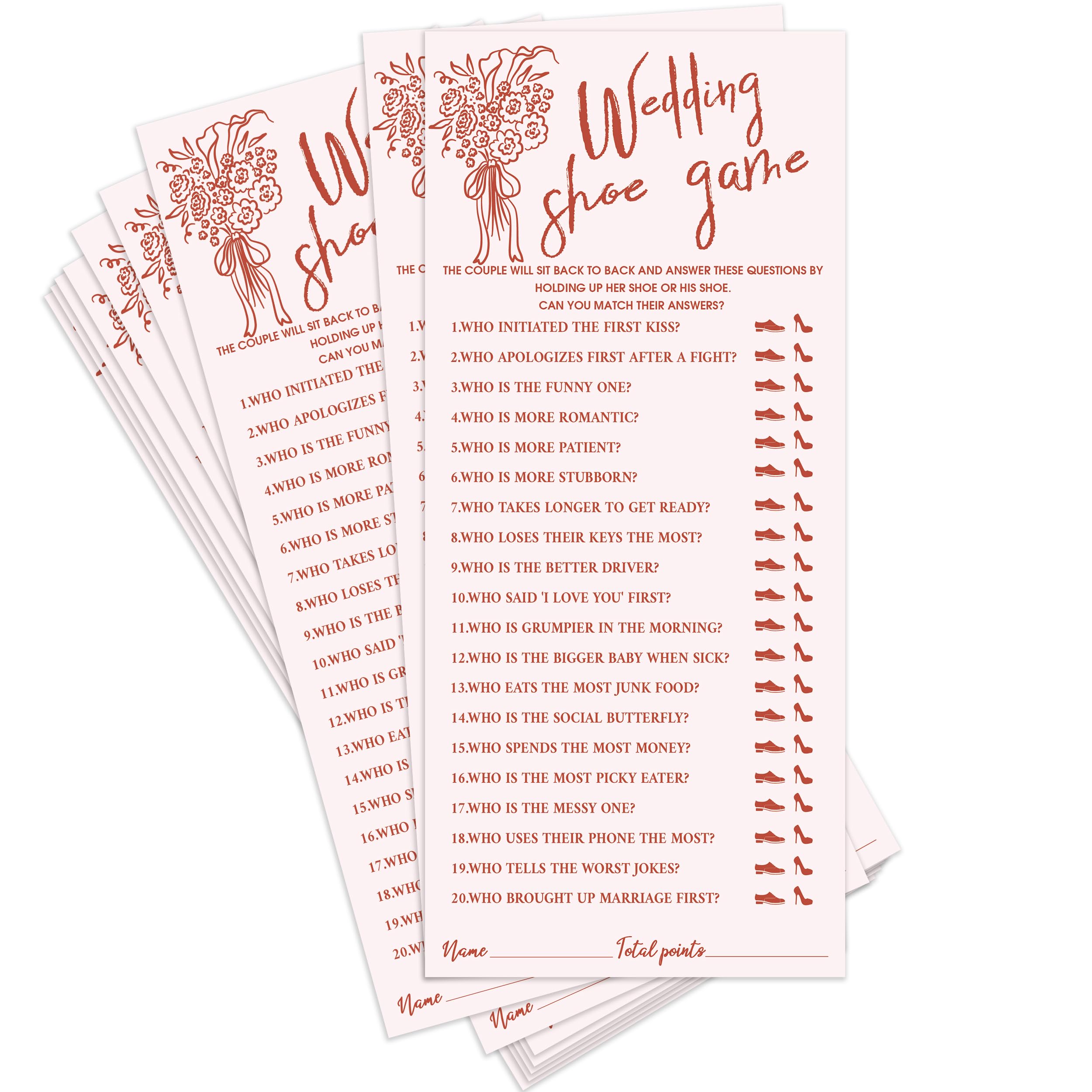 WUAWN Minimalist Pink Bridal Shower Cards, Wedding Shoe Bridal Shower Games Cards for 25 Guests, Engagement Party Game, Modern Bridal Party for Decorations Supplies (4 x 9 inches) A10