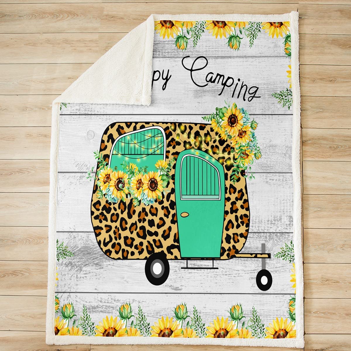 Manta de forro polar para coche, ideal para camping, para cama, sofá, niños, gran manta de sherpa, transpirable, de madera, floral, cálida, mullida, tamaño Queen, 90 x 90 pulgadas
