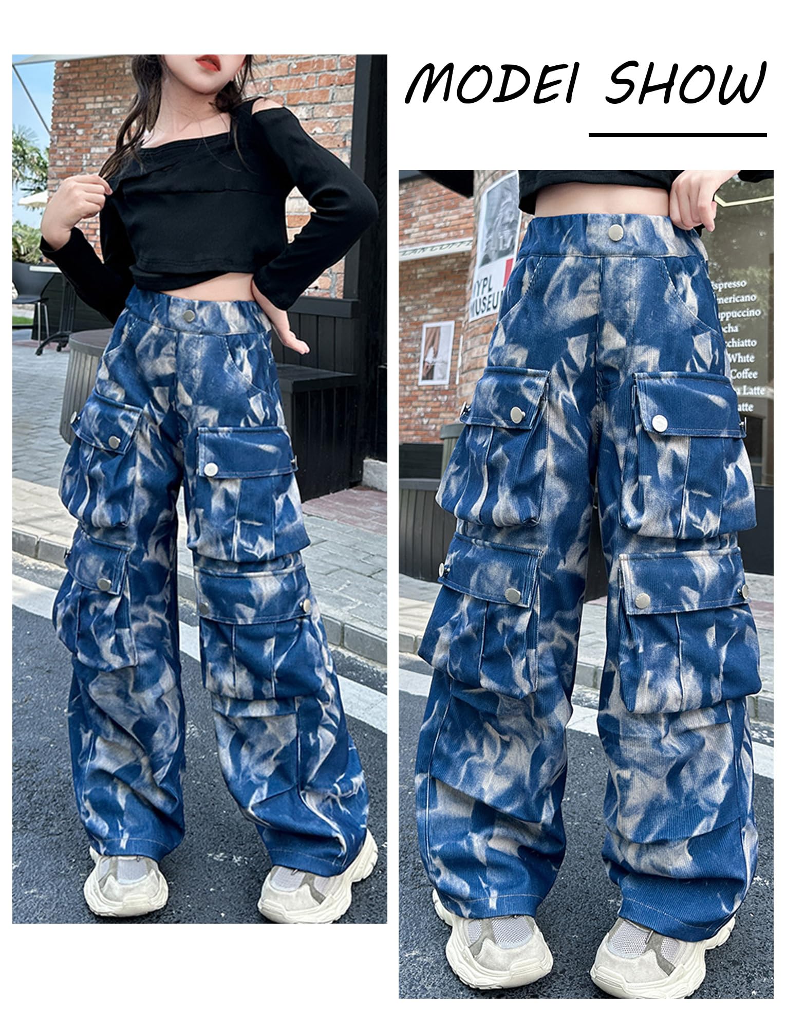 SEAUR Y2K Hip Hop Streetwear - Pantalones vaqueros para niña, pantalones vaqueros holgados, con cintura elástica, 120 – 170 = (EU 110-164)