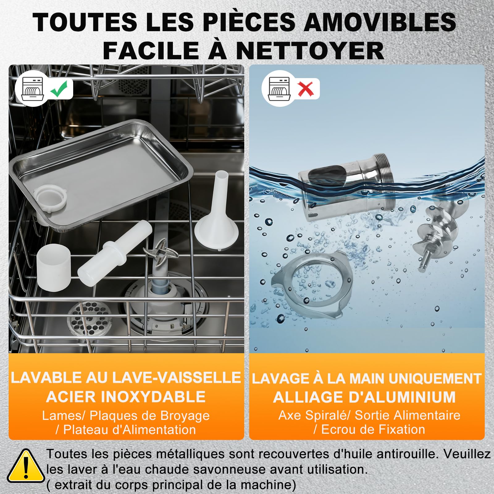 Anatole Hachoir a Viande Électrique Professionnel 950W Acier Inoxydable Farce à Saucisses Multifonctions avec 6/8/10mm/3-Trous Plaque 2 Lames de Broyage 1 Remplisseur de Saucisses 220V